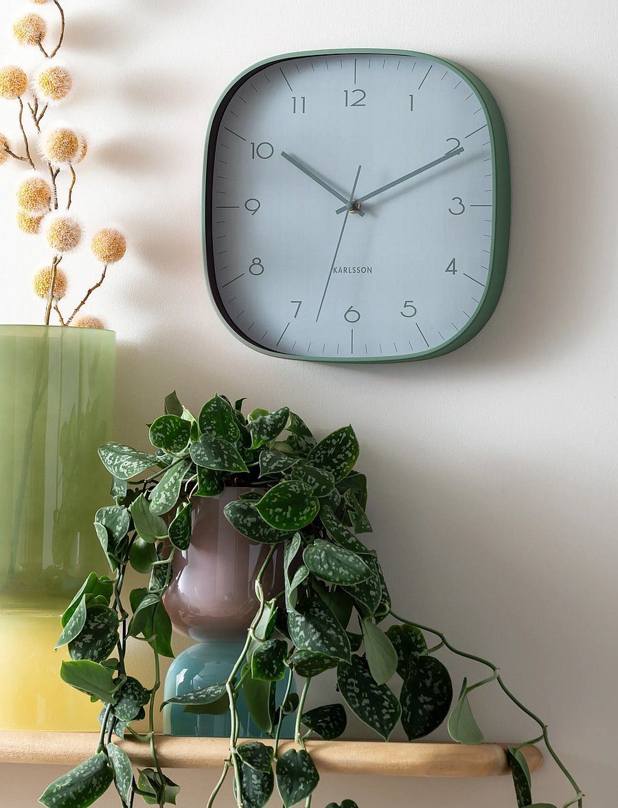 KARLSSON - Wall clock Grato Cuadrado grayed jade w. jungle green - seinakellad - jungle green w. grayed jade - 0