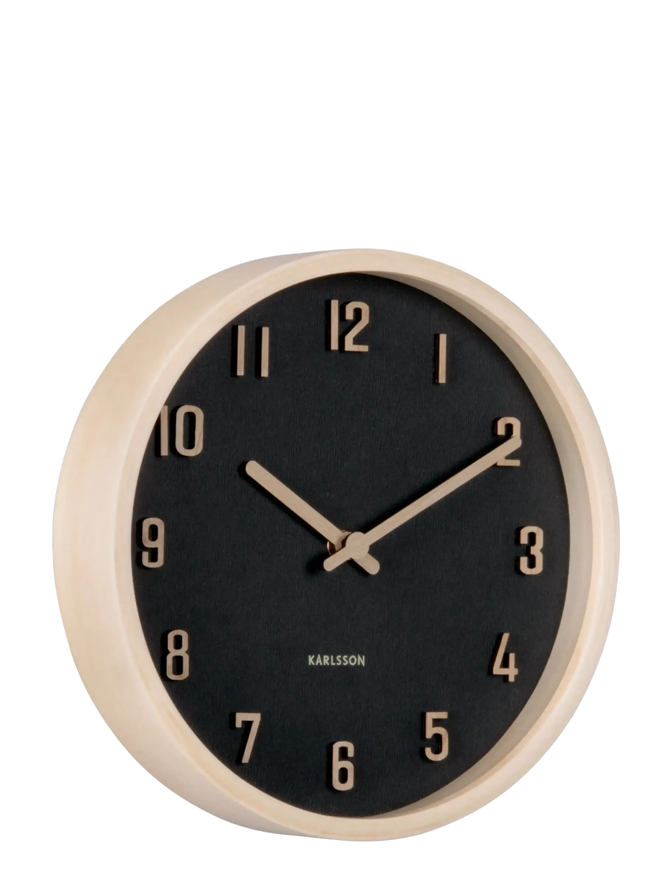 KARLSSON Wall Clock Nervadura Small Black W. Light Wood, Ø 22 cm, Watches, Beige - Clocks, Homeware