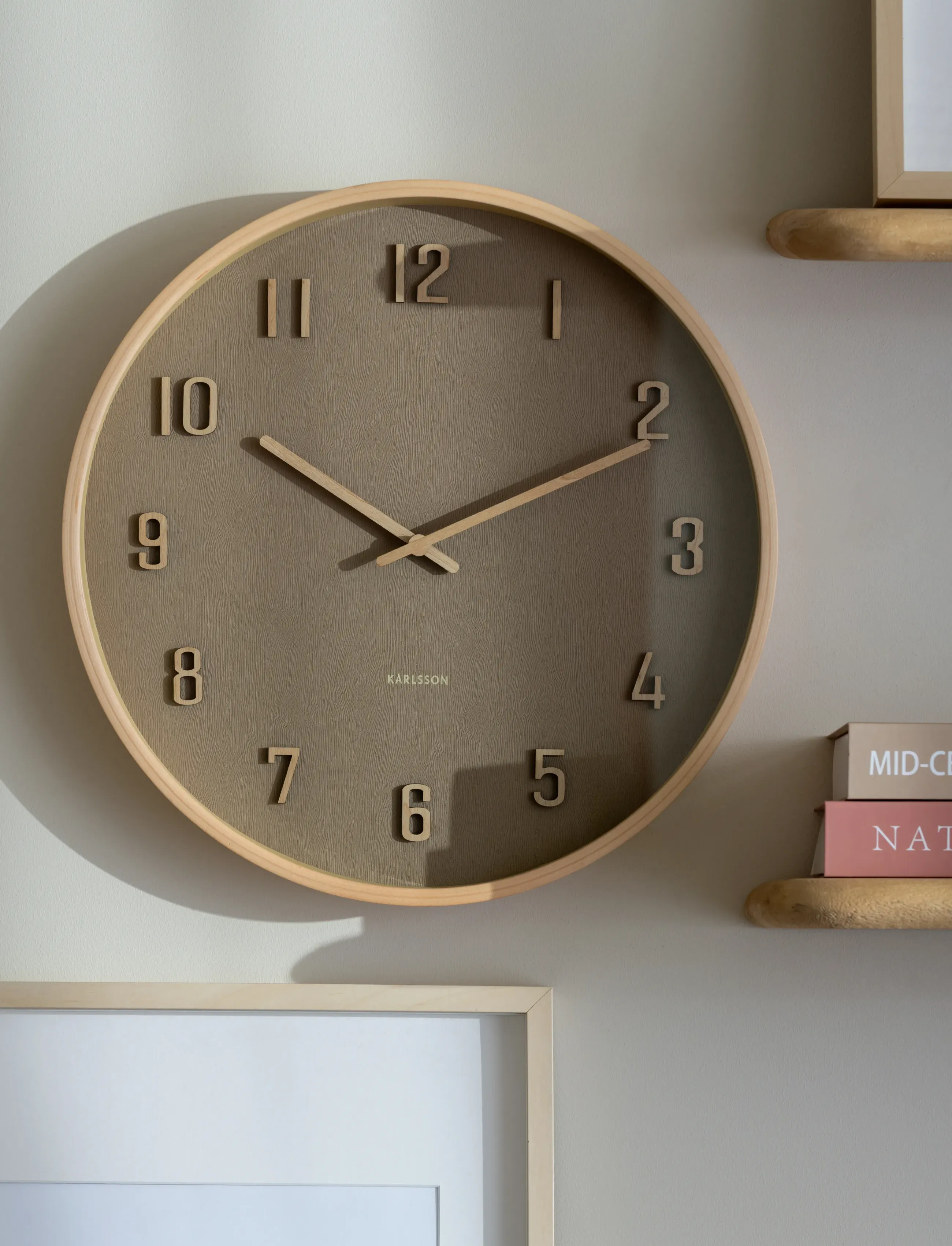 KARLSSON Wall Clock Nervadura Soft Brown W. Light Wood, Ø 40.8 cm, Watches, Beige - Clocks, Homeware
