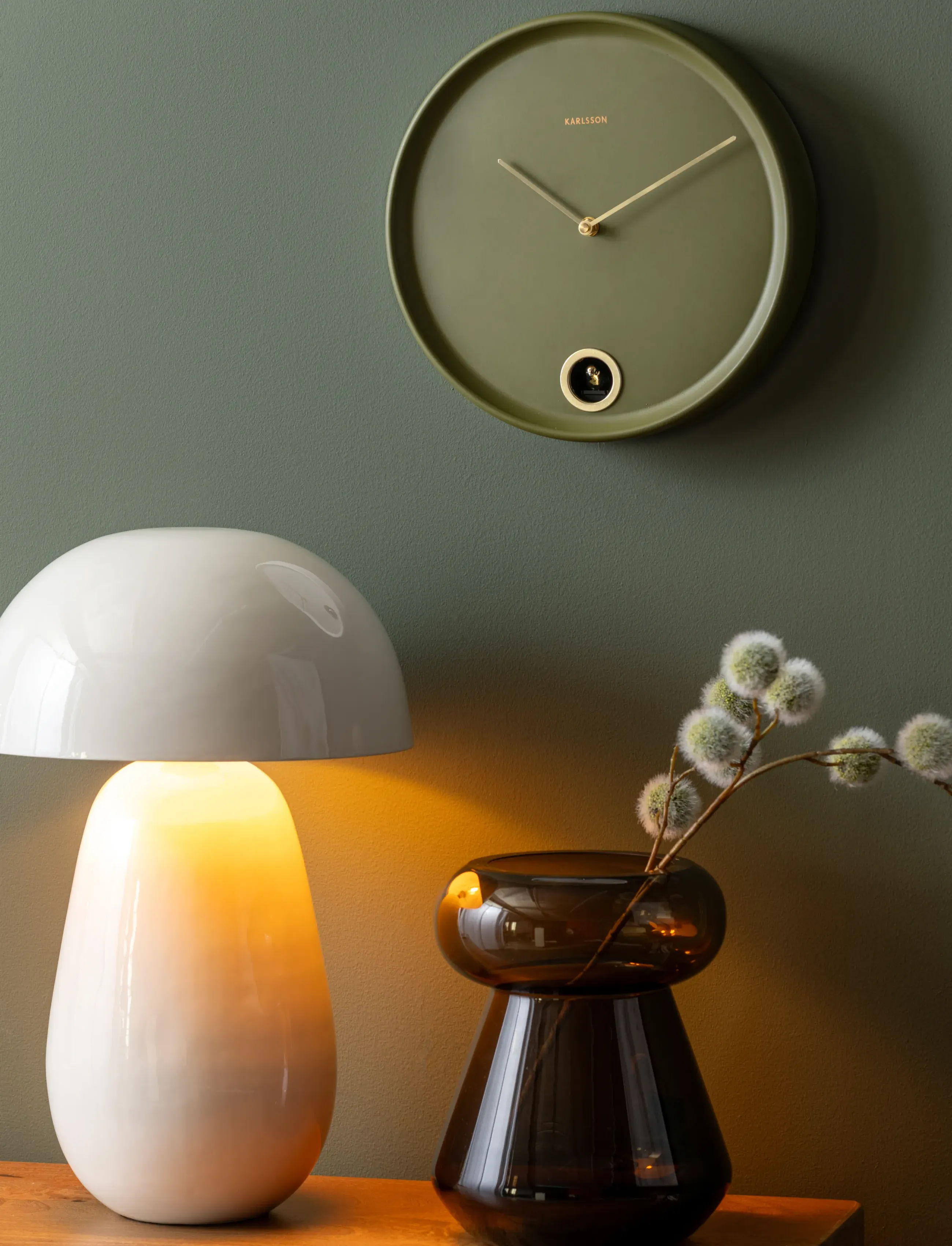 KARLSSON Wall Clock Esencia Cuckoo Luxury Green, Ø 30 cm, Watches, Khakigrün - Clocks, Homeware