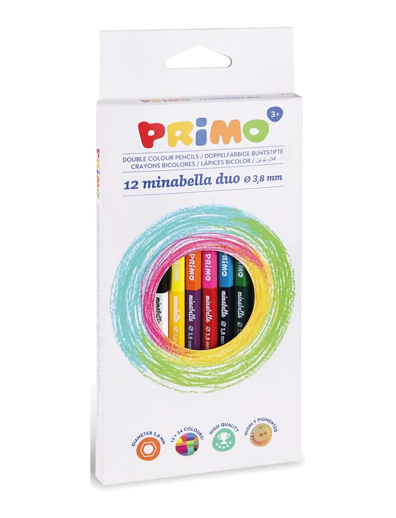 Primo Colour Pencils 12 Pcs - Minabella - Double Sided, One Size, Multi/patterned, Drawing > Pencils, Børn