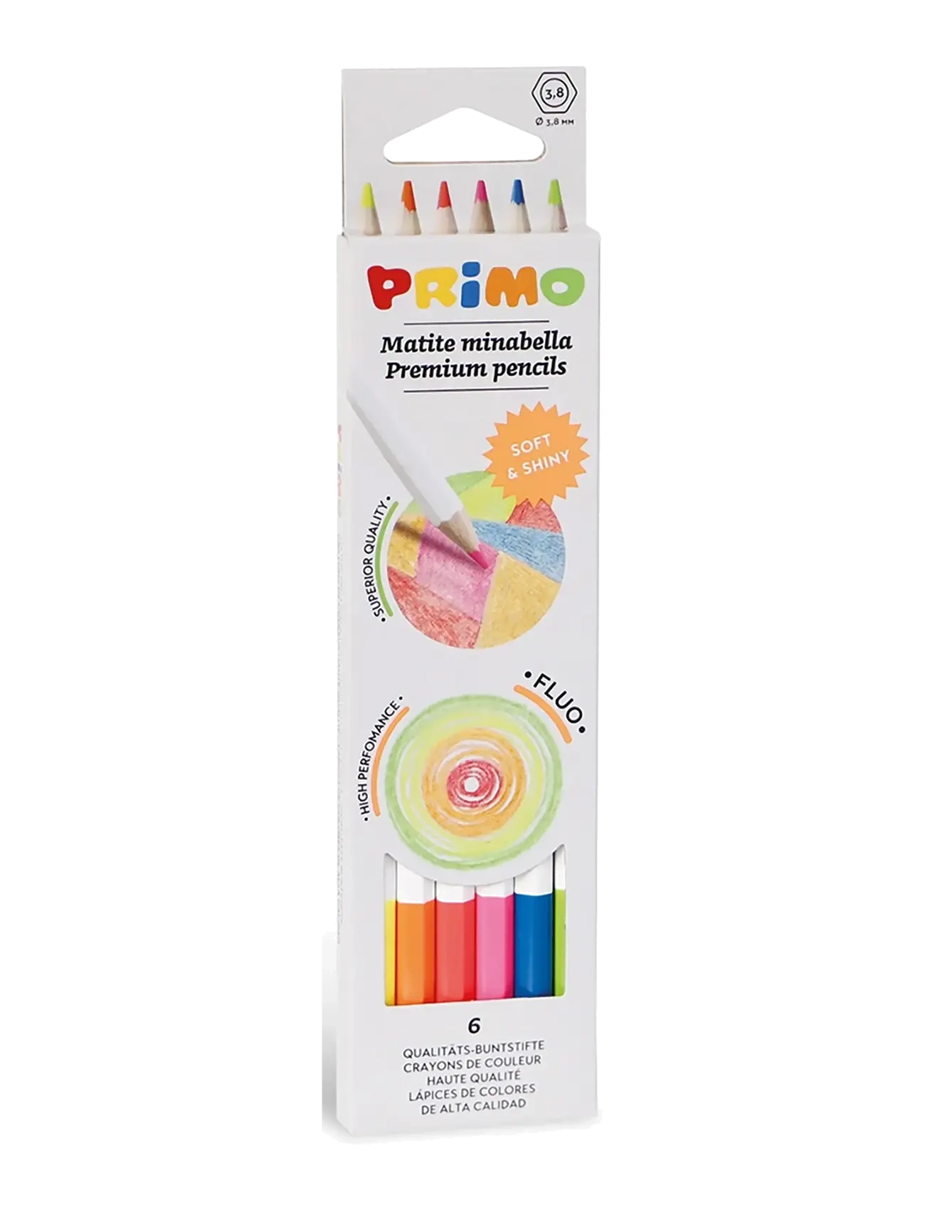 Primo Colour Pencils 6 Pcs - Minabella - Neon, One Size, Multi/patterned, Drawing > Pencils, Børn