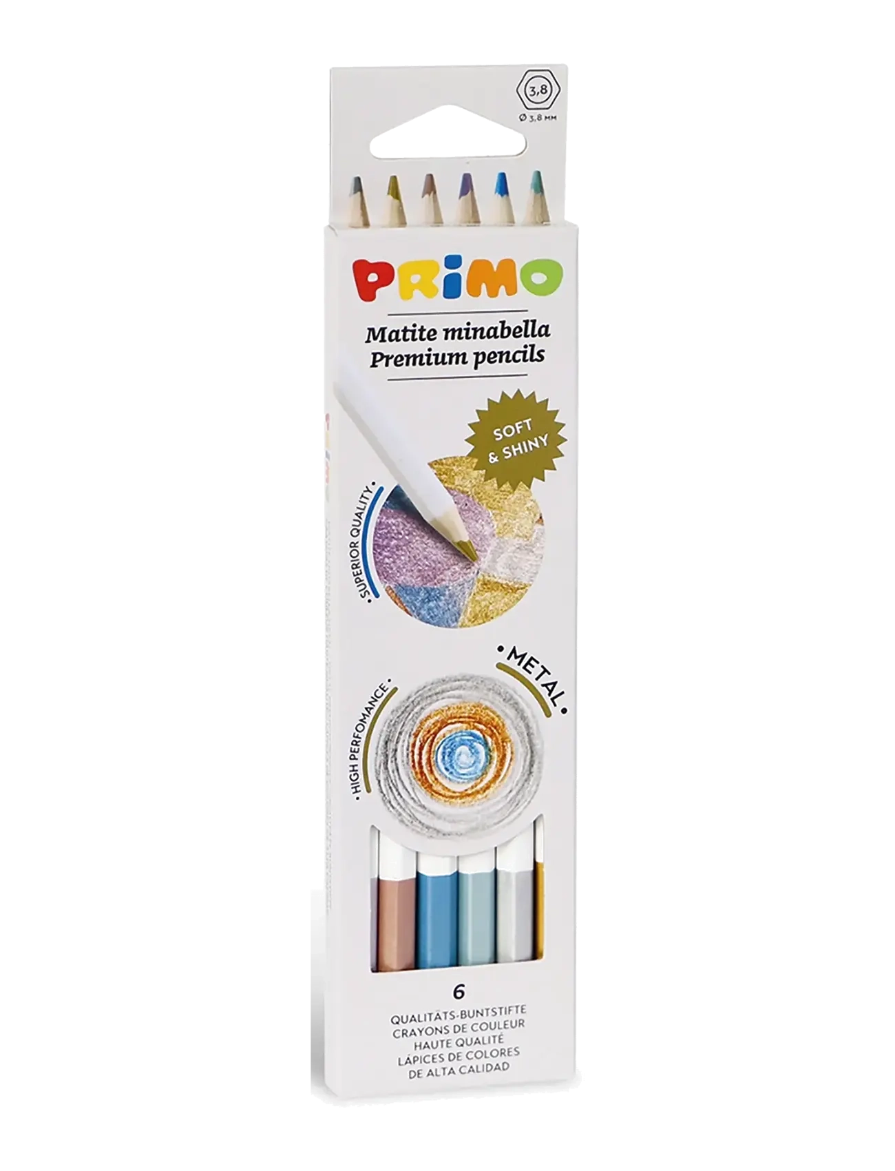 Primo Colour Pencils 6 Pcs - Minabella - Metallic, One Size, Multi/patterned, Drawing > Pencils, Børn