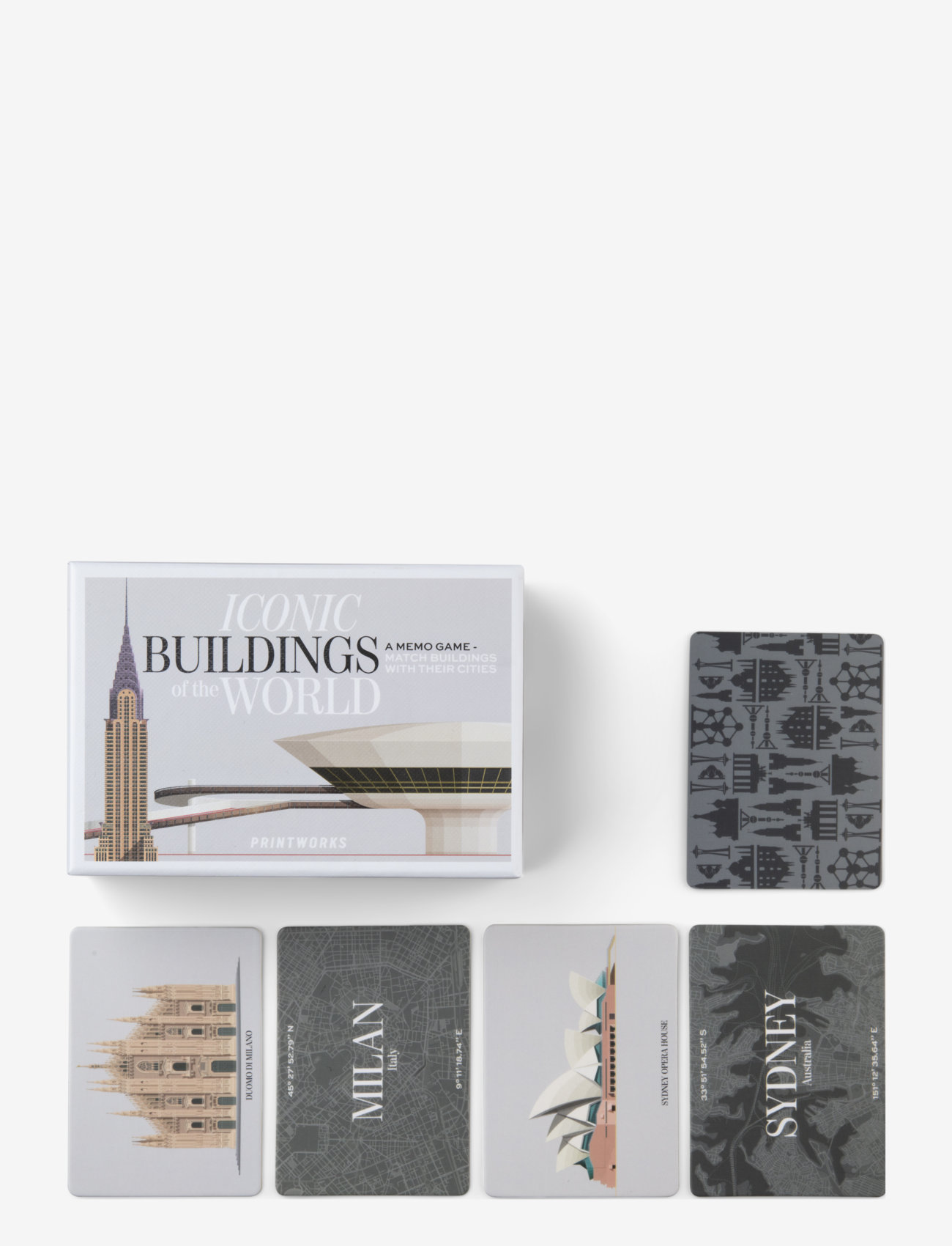 PRINTWORKS Memo Game Iconic Buildings, Spil, Multi/mønstret, Str: 14.5X 4.8X 10.0CM