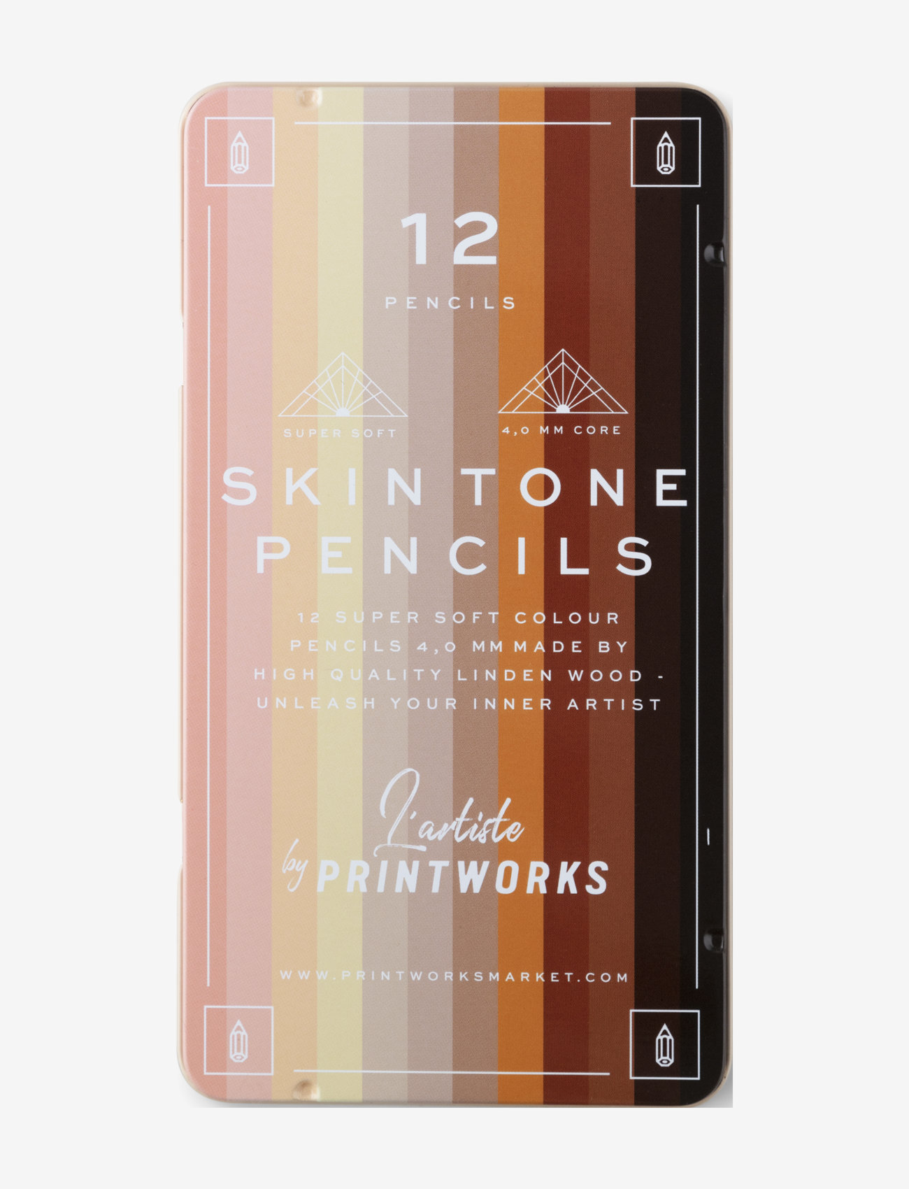 PRINTWORKS 12 Colour Pencils - Skin Tone, 10.5X 1.1X 19.0 cm, Multi/patterned, Skrivebordstilbehør > Blyanter, Unisex