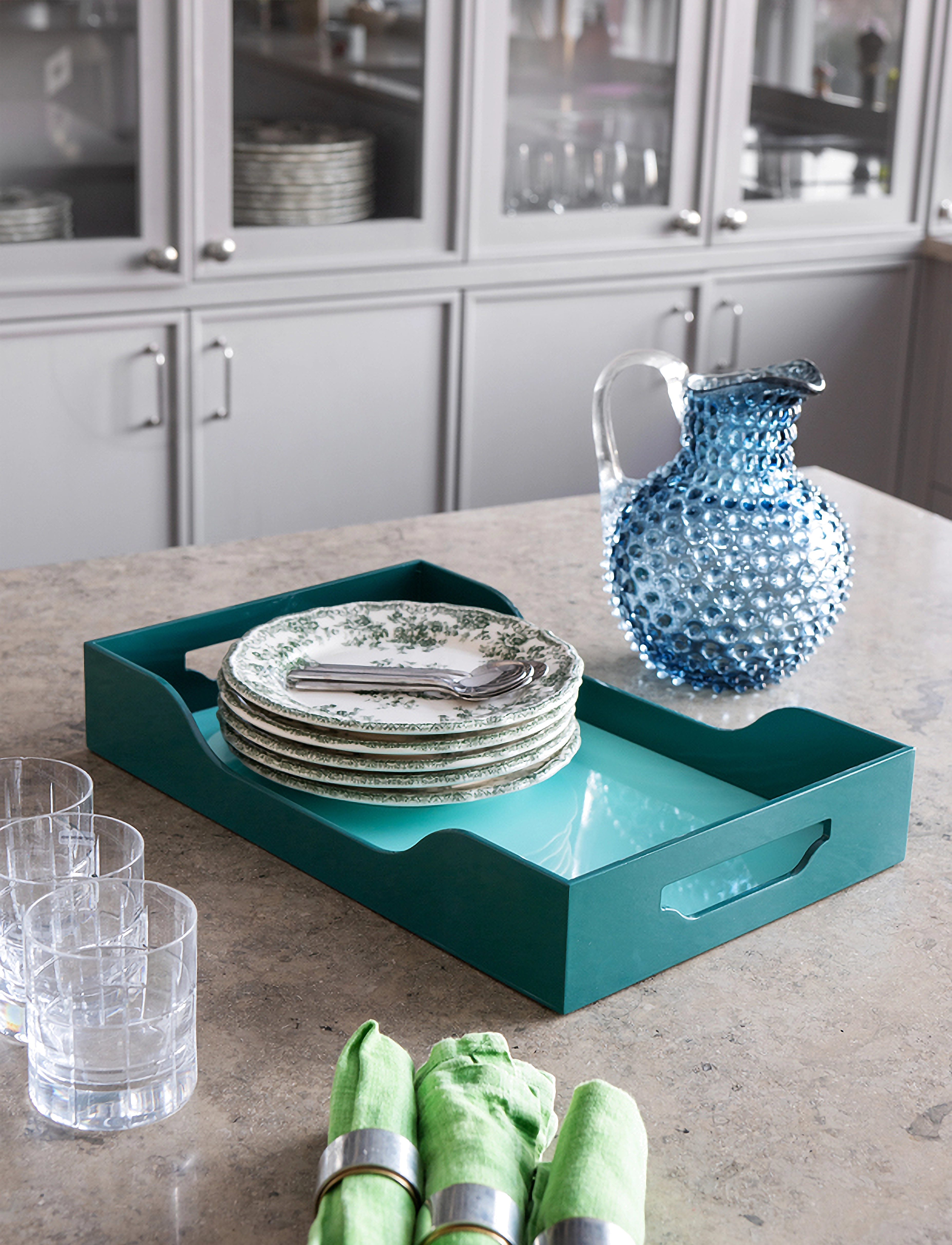 PRINTWORKS Lacquered Tray - Swell, 27X 7X 42 cm, Green, Spisesteder Og Bordtilbehør > Bakker, Unisex