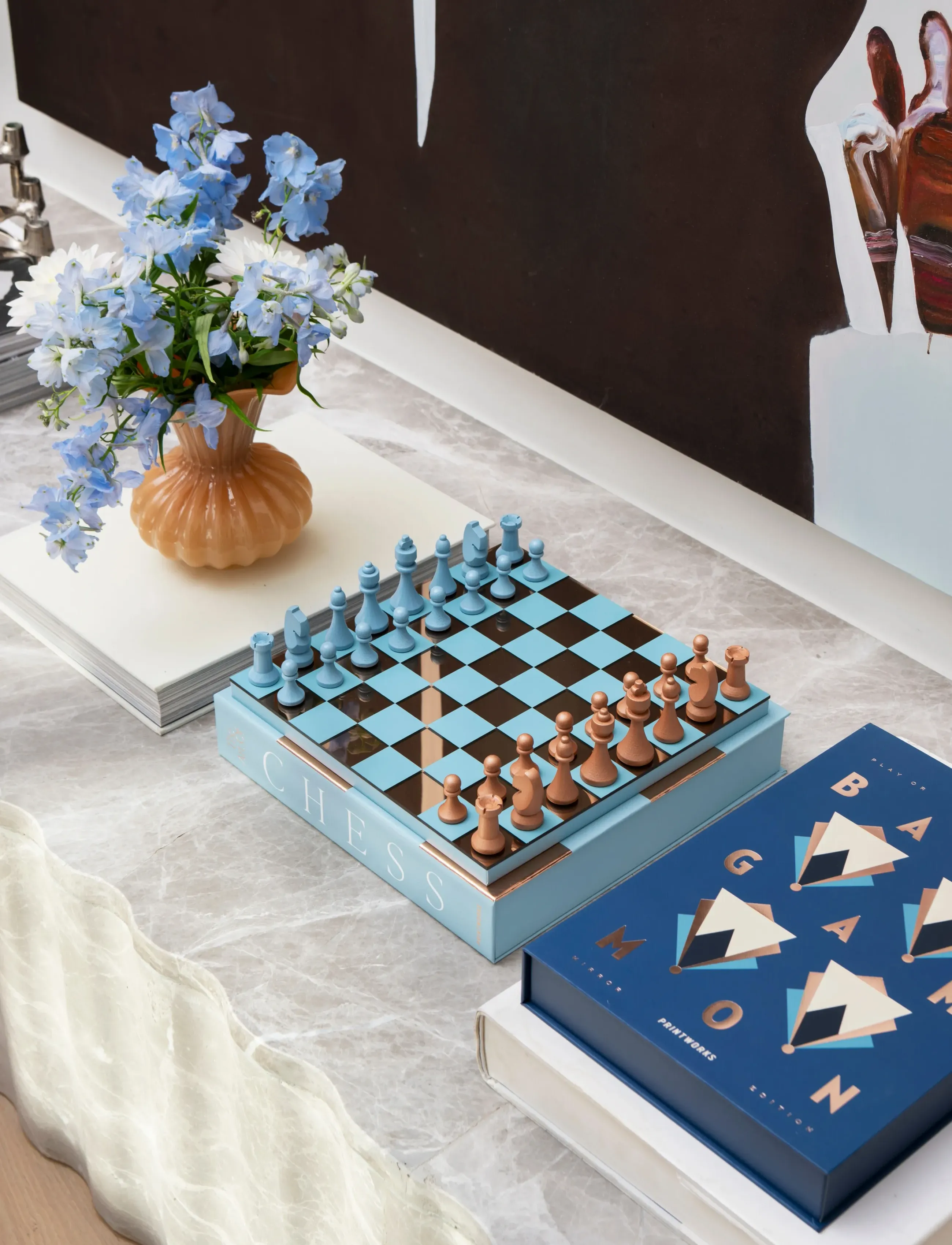 PRINTWORKS Classic - Art Of Chess Mirror, Light Blue/Copper, One Size, Blue, Puslespil Og Spil > Spil, Unisex