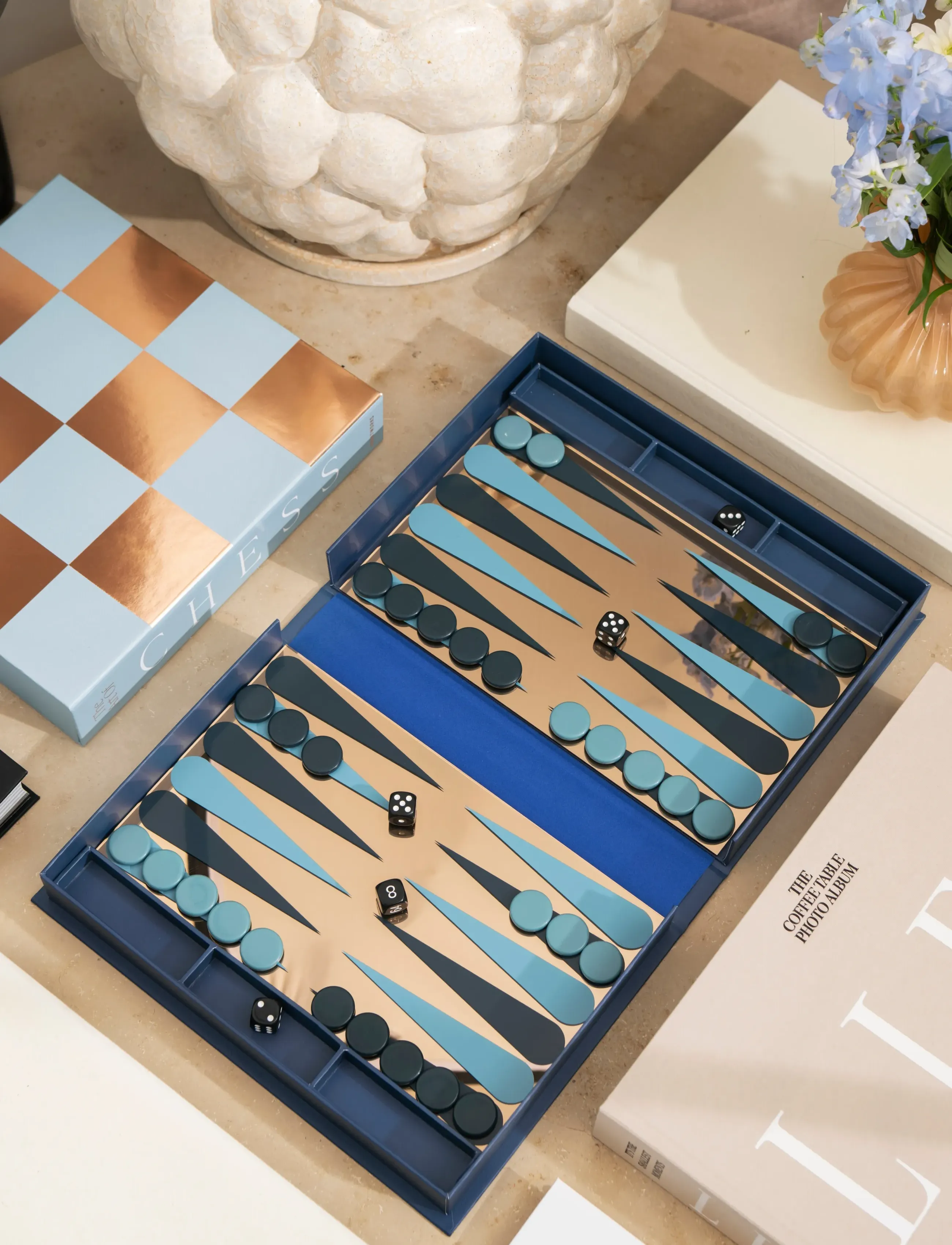 PRINTWORKS Classic Art Of Backgammon Mirror, Dark Blue/Copper, One Size, Puzzles & Games, Marineblau - Homeware