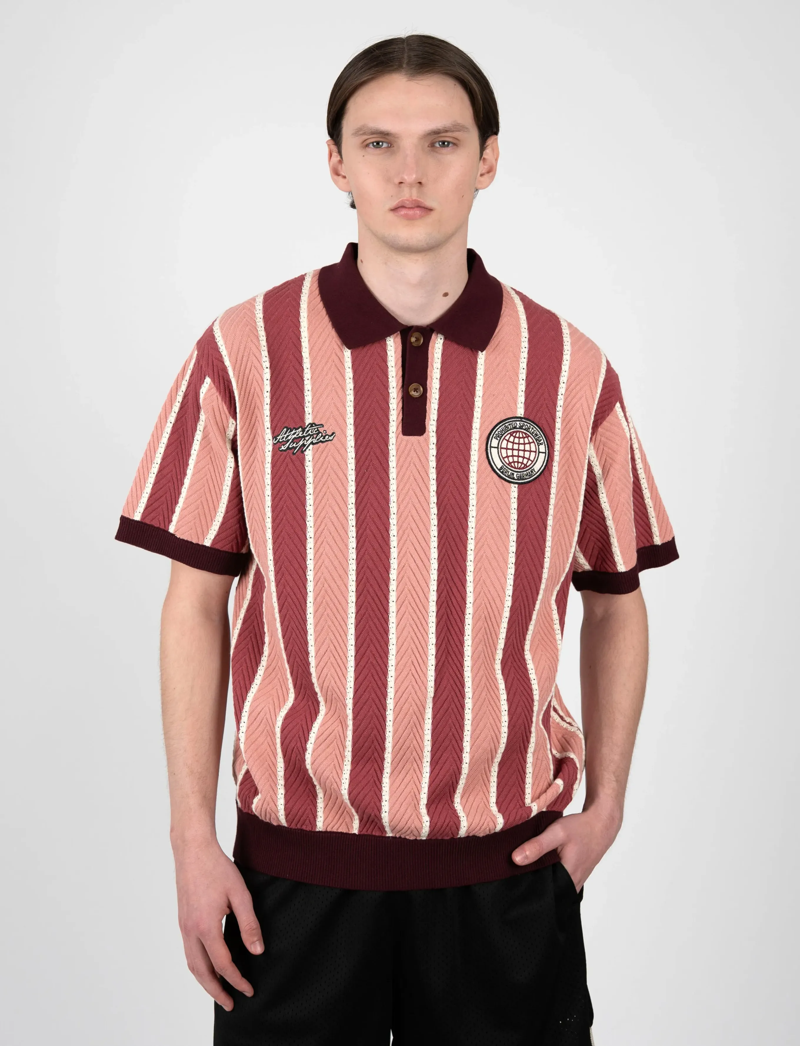 Prohibited Court Knit Polo, Mænd, Strikket Poloshirt, Rød, Str: L
