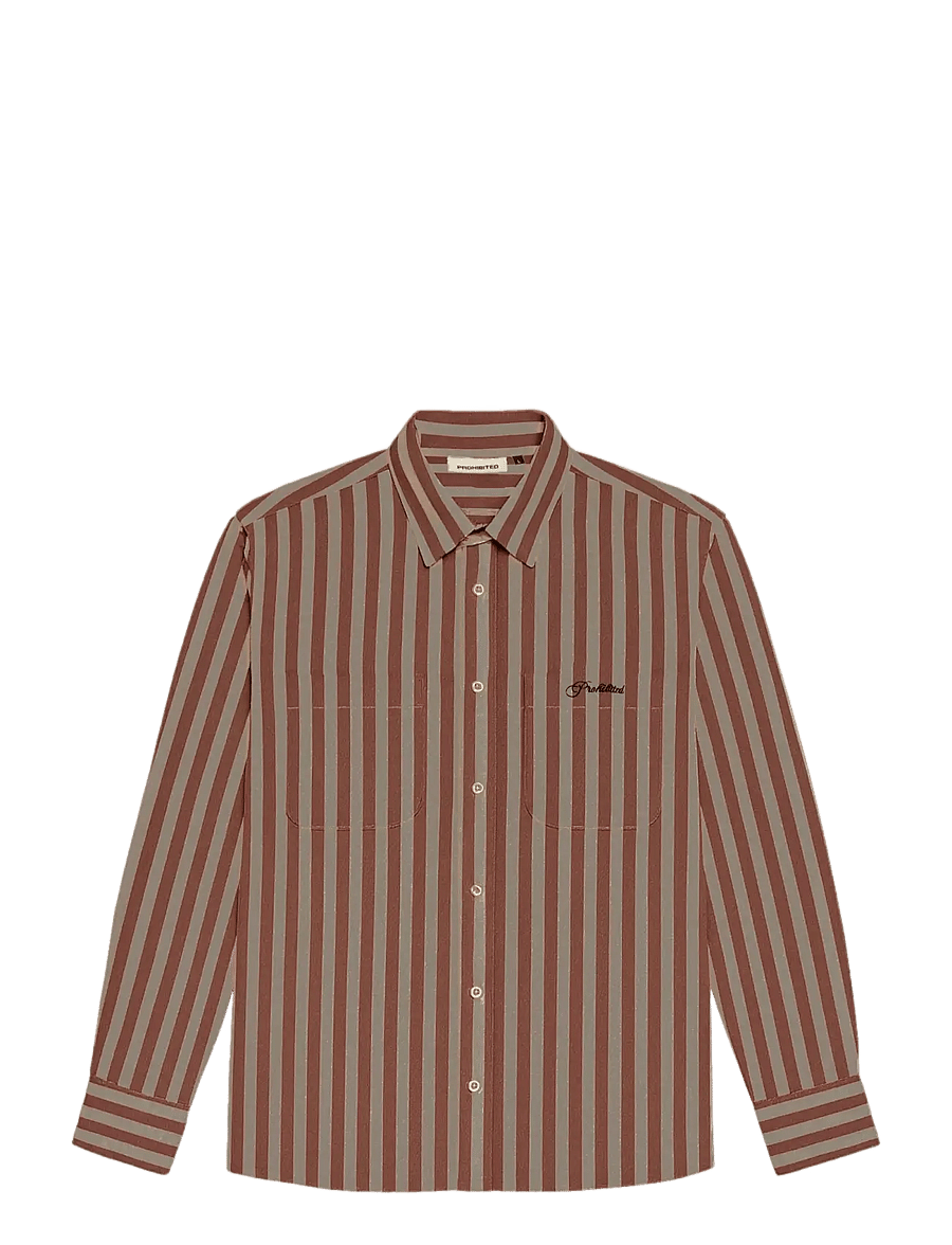 Prohibited - Westbury Dress Shirt - randiga skjortor - brown - 1