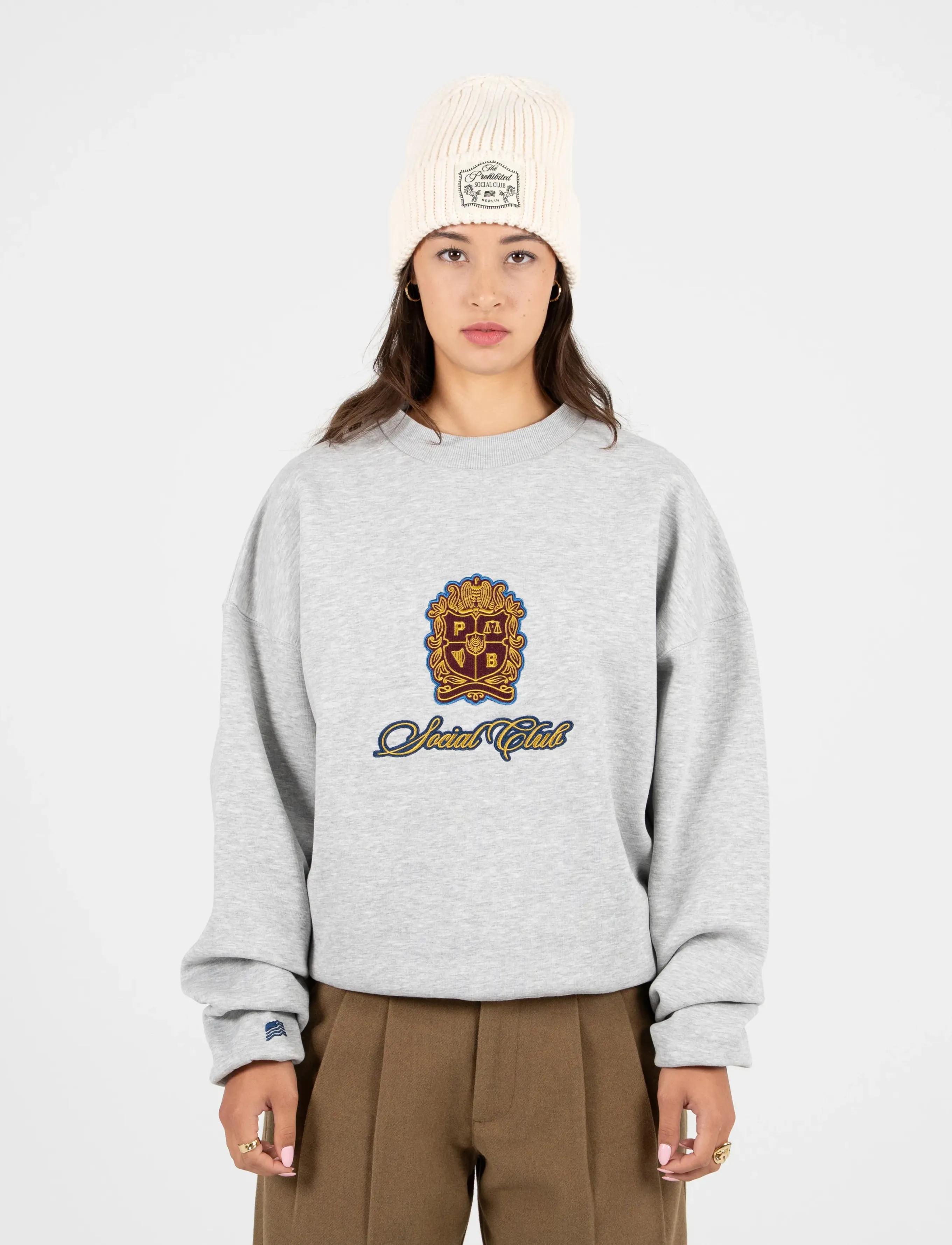 Prohibited Emblem Patch Crew Neck, Mænd, Emblem Patch Rundhals Sweatshirt, Grå, Str: XL