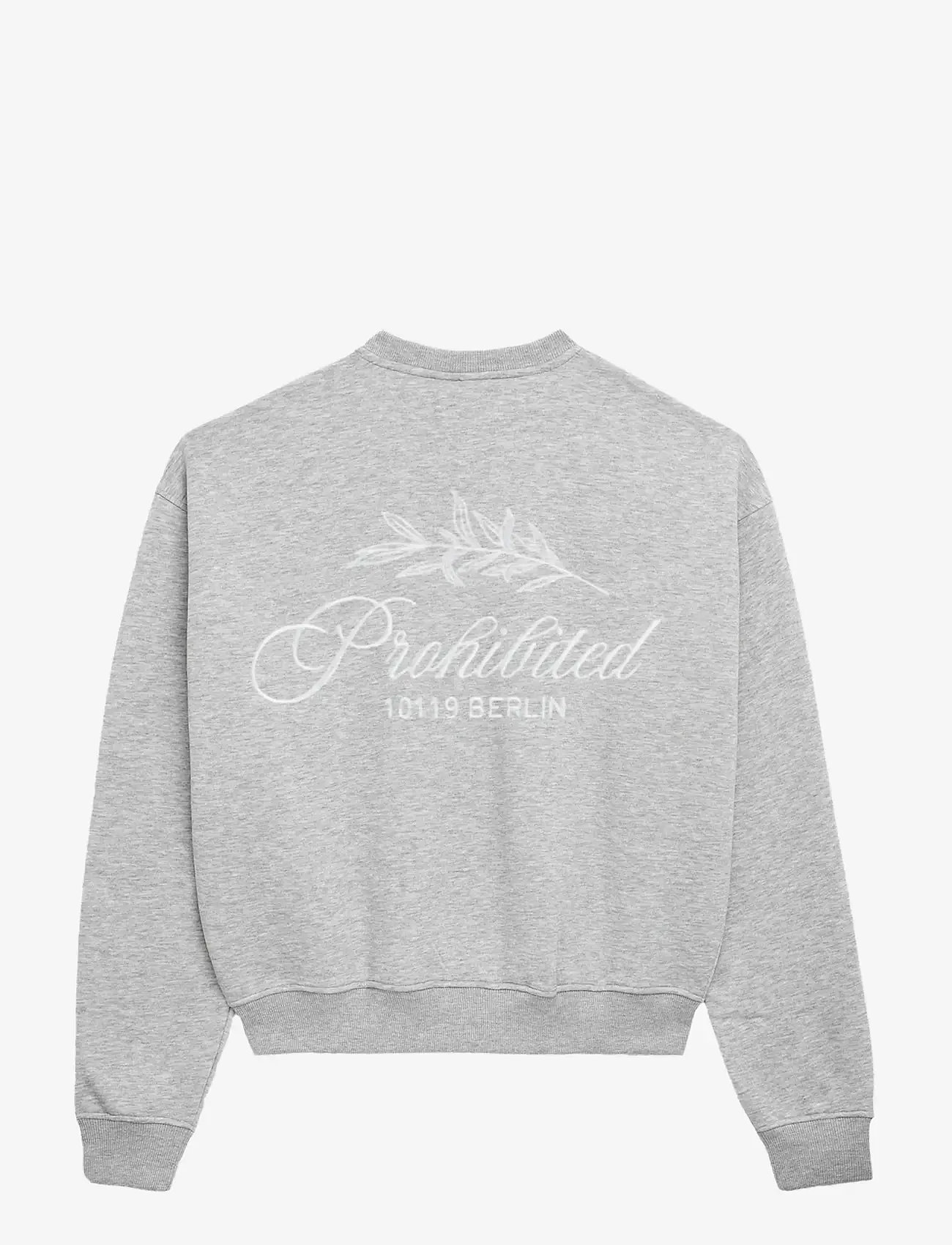 Prohibited - PB Leaf Crew Neck Grey Melange - rund hals - grey melange - 1