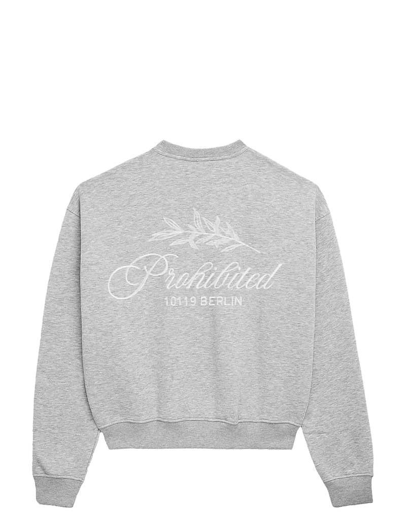 Prohibited - PB Leaf Crew Neck Grey Melange - rund hals - grey melange - 1