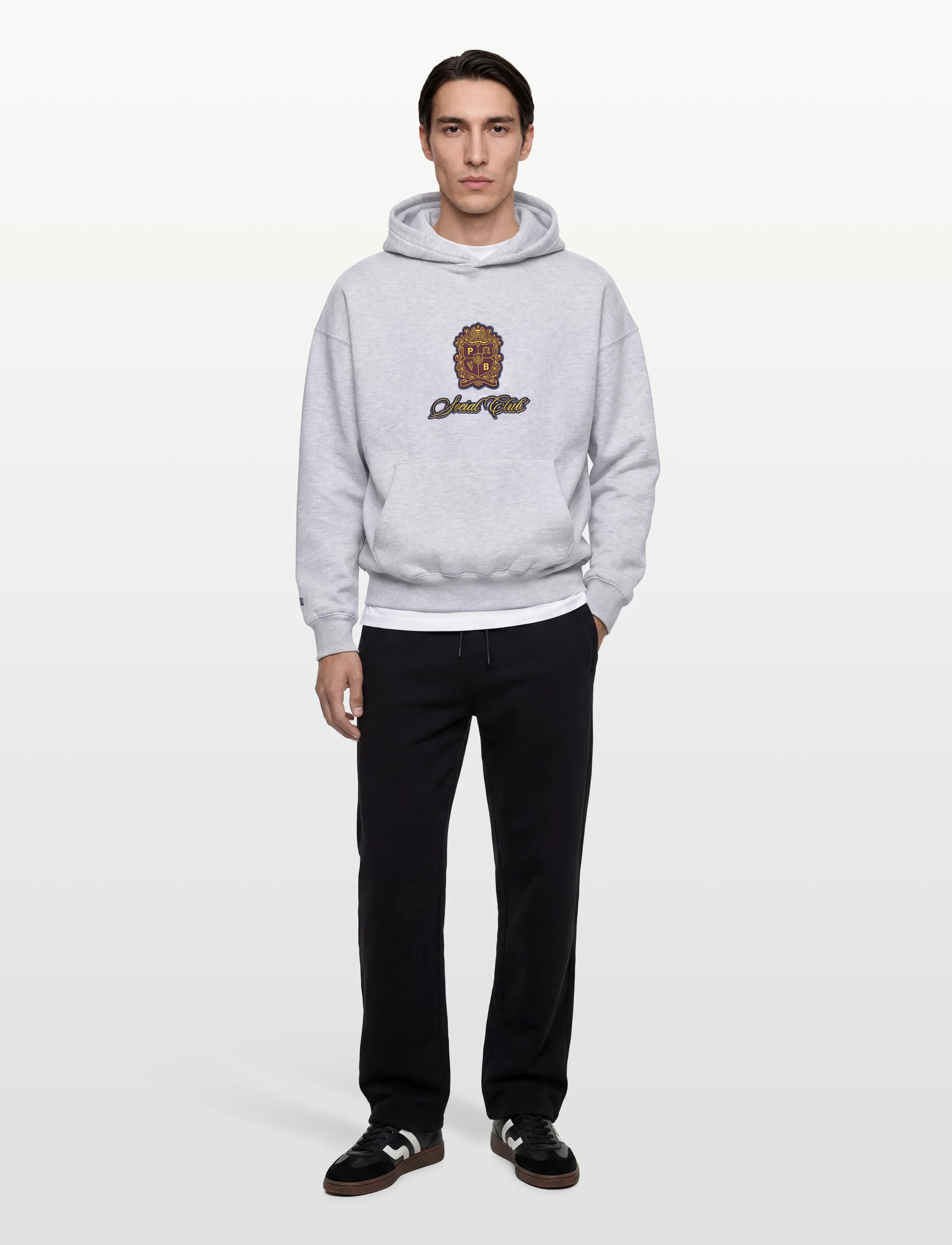 Prohibited Emblem Patch Hoodie, Mænd, Emblem Patch Hættetrøje, Grå, Str: S