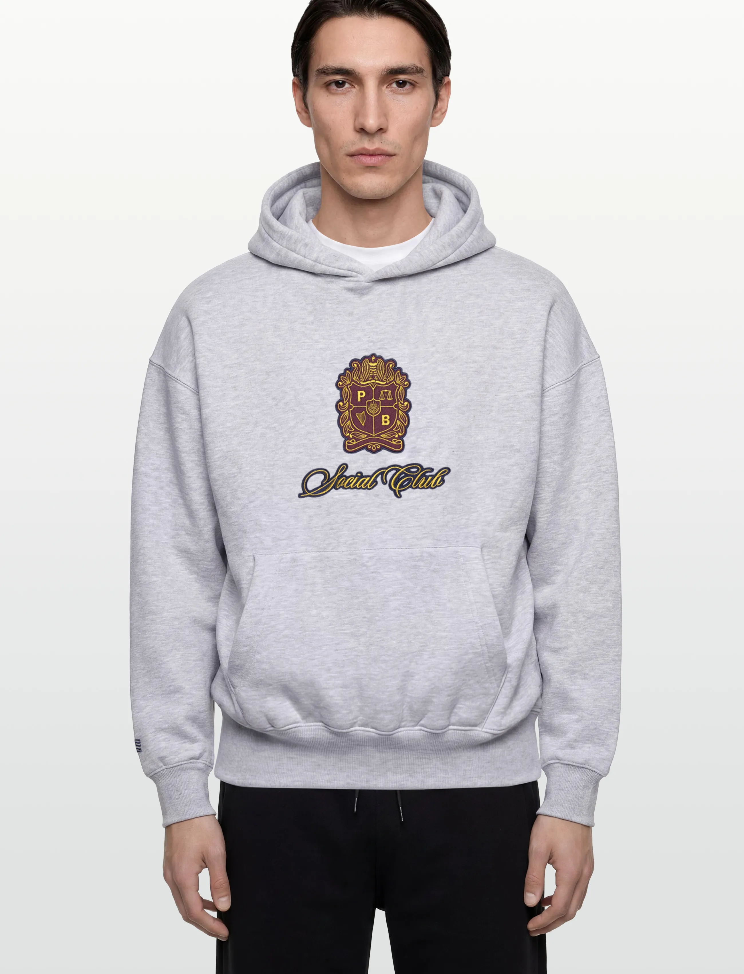 Prohibited - Emblem Patch Hoodie - sweatshirts & hoodies - grey melange - 3