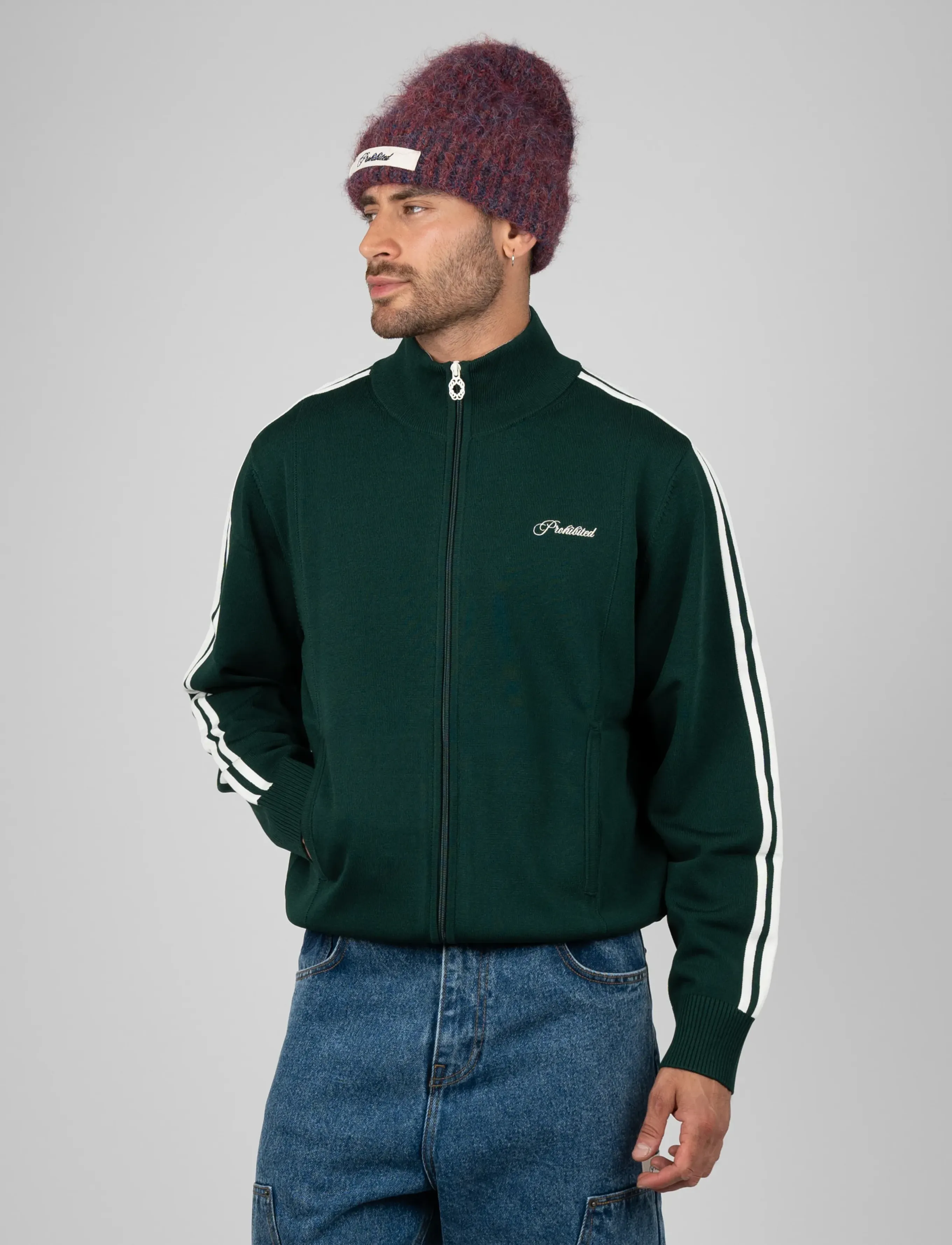 Prohibited Varsity Knitted Trackjacket - Varsity-Jacken - DARK GREEN / green