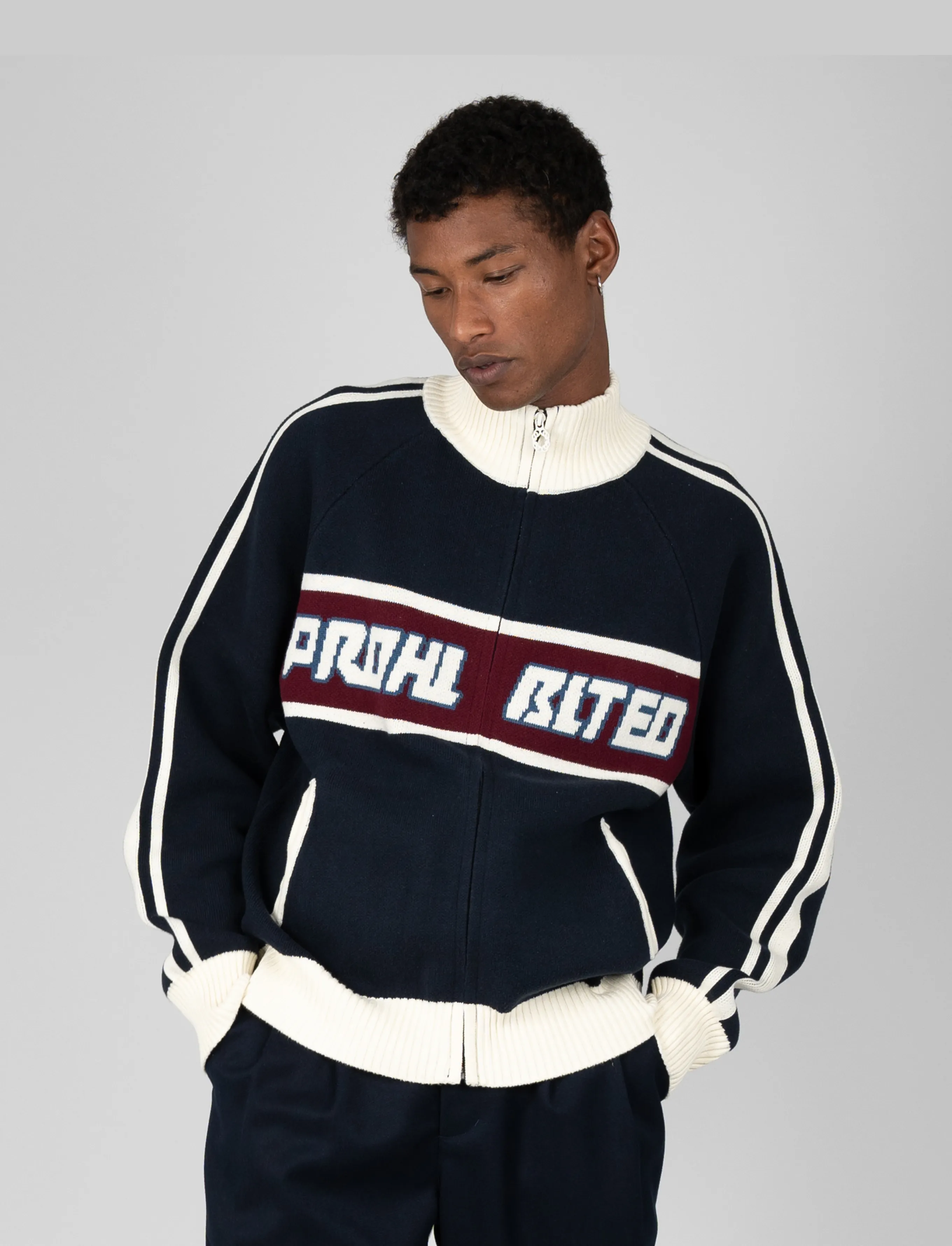 Prohibited - Letterman Knit Jacket - navy - 3