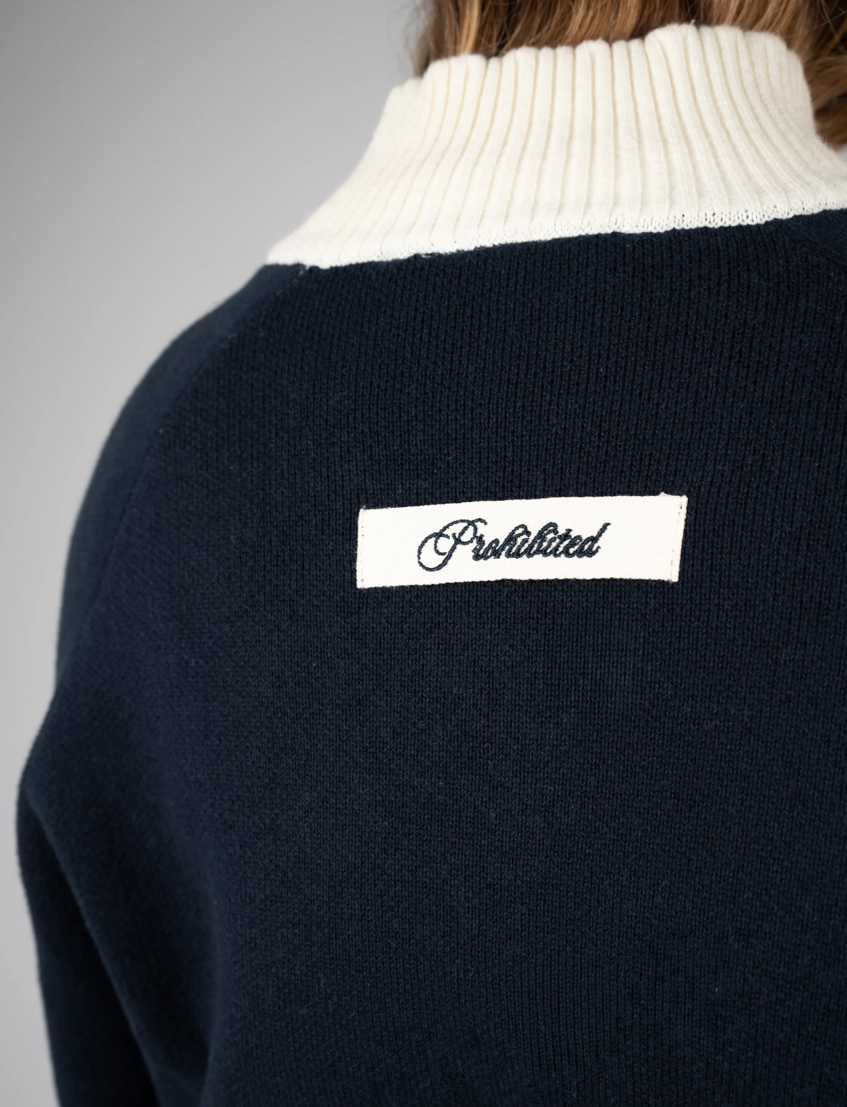 Prohibited Letterman Knit Jacket - Riided - NAVY / navy