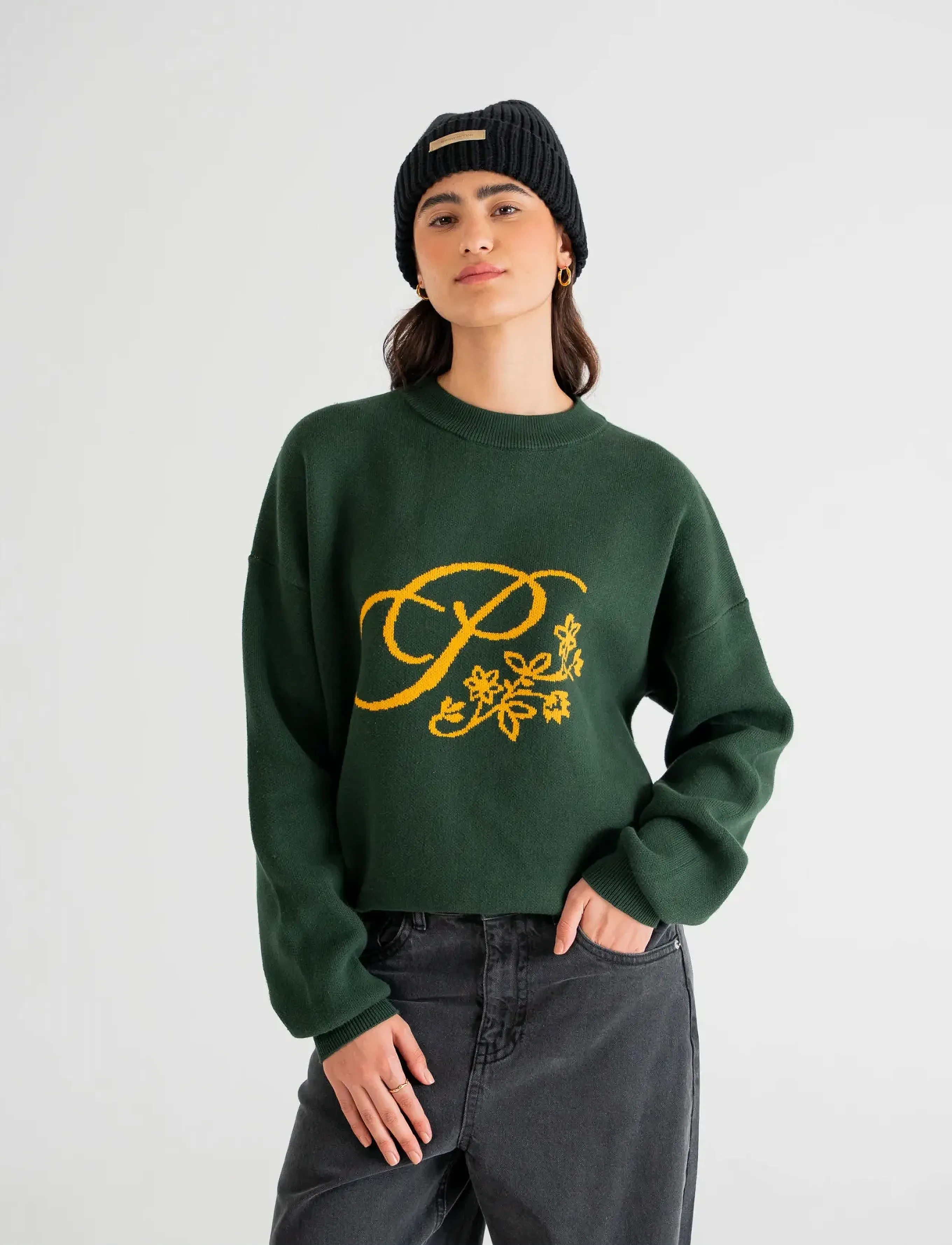 Prohibited - Bloom Knit Sweater - sweatshirts - dark green - 5