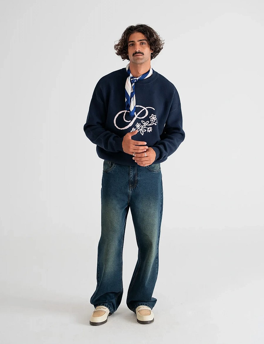 Prohibited - Bloom Knit Sweater - sweatshirts - navy - 2