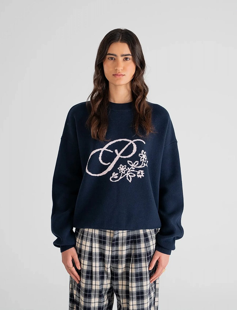 Prohibited - Bloom Knit Sweater - sweatshirts - navy - 4