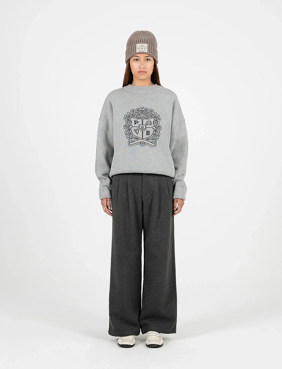 Prohibited - Emblem Knit Sweater - Ümara kaelusega - grey - 0