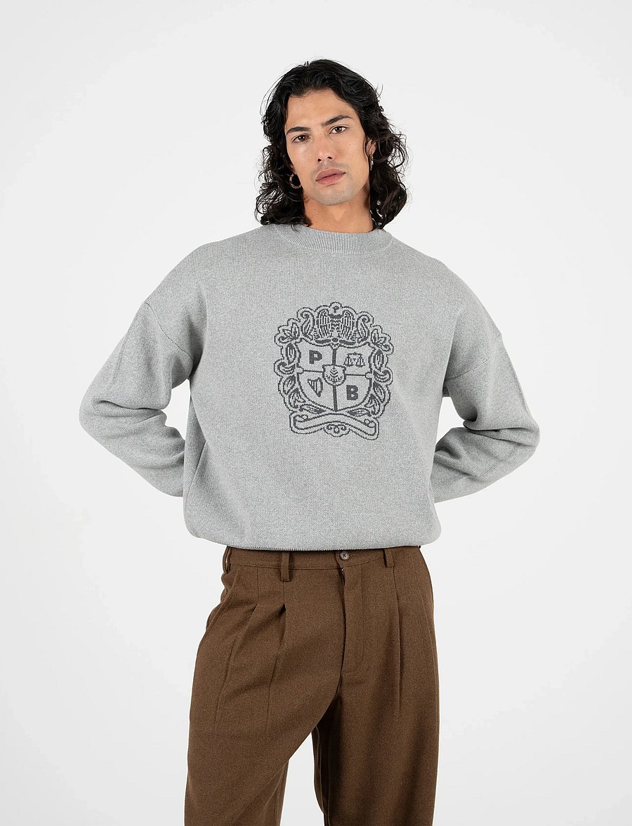 Prohibited - Emblem Knit Sweater - Ümara kaelusega - grey - 5