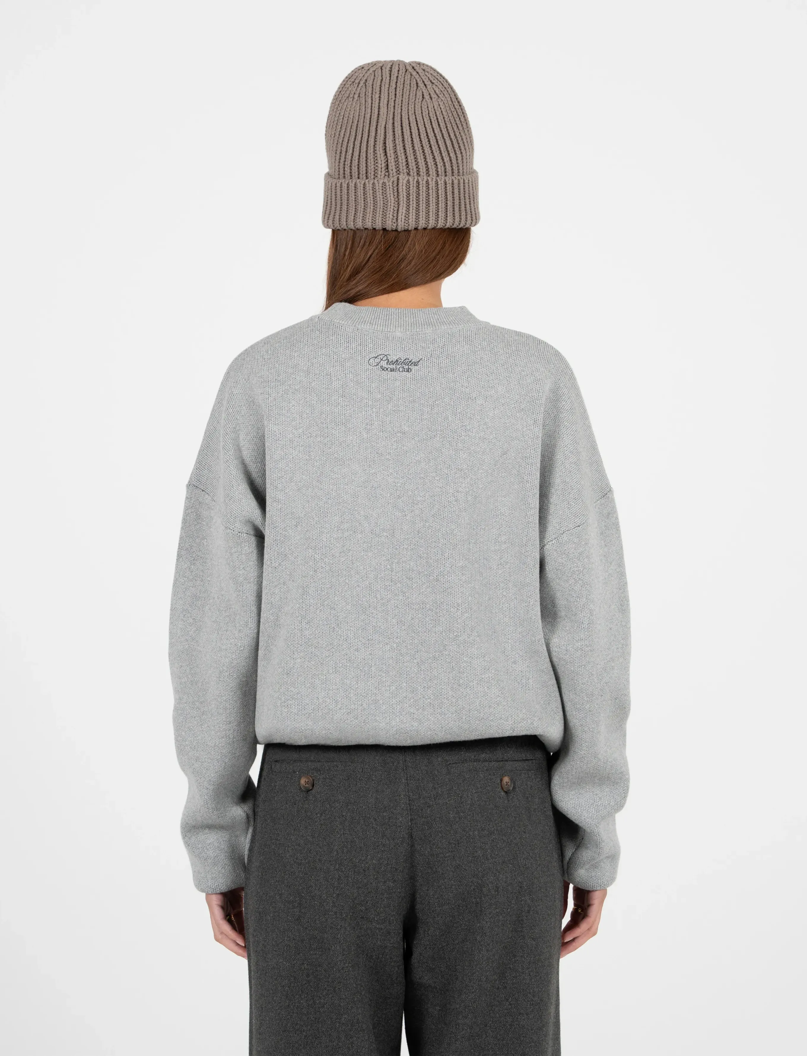 Prohibited Emblem Knit Sweater - Födelsedag - GREY / grey