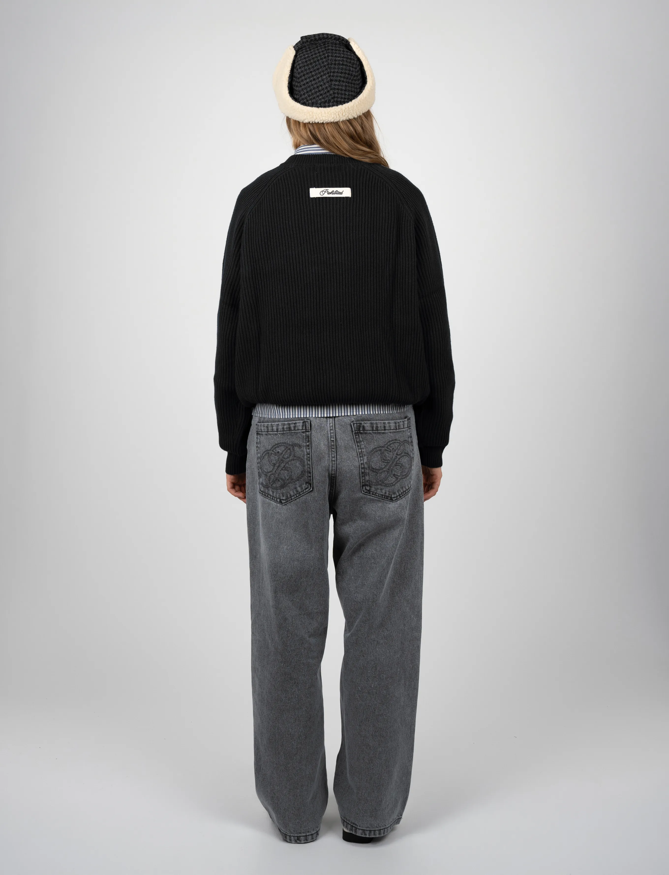 Prohibited Campus Knit Sweater - Streetstyle - BLACK / black