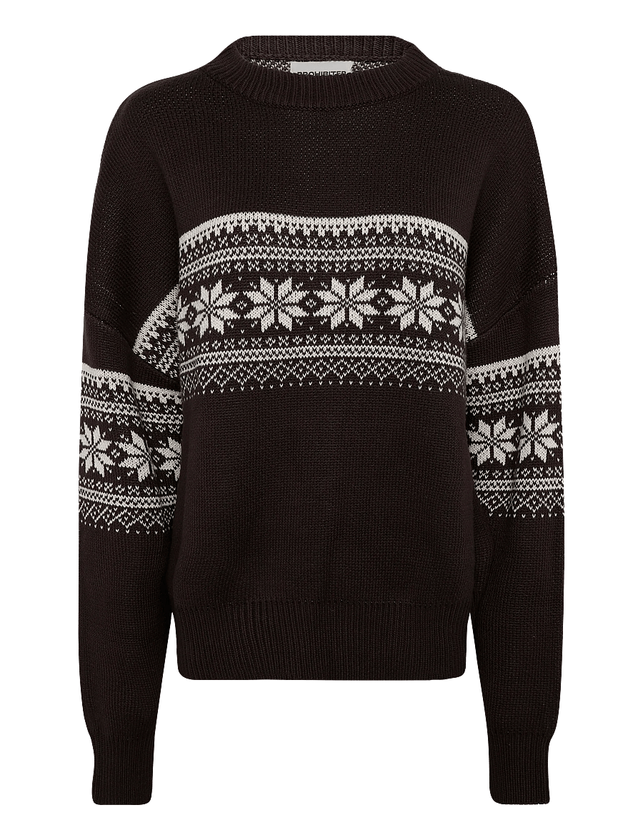 Prohibited - Nordic Knit Sweater - džemperi ar apaļu kakla izgriezumu - dark brown - 1