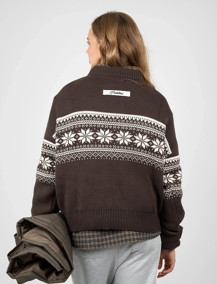 Prohibited - Nordic Knit Sweater - rund hals - dark brown - 4