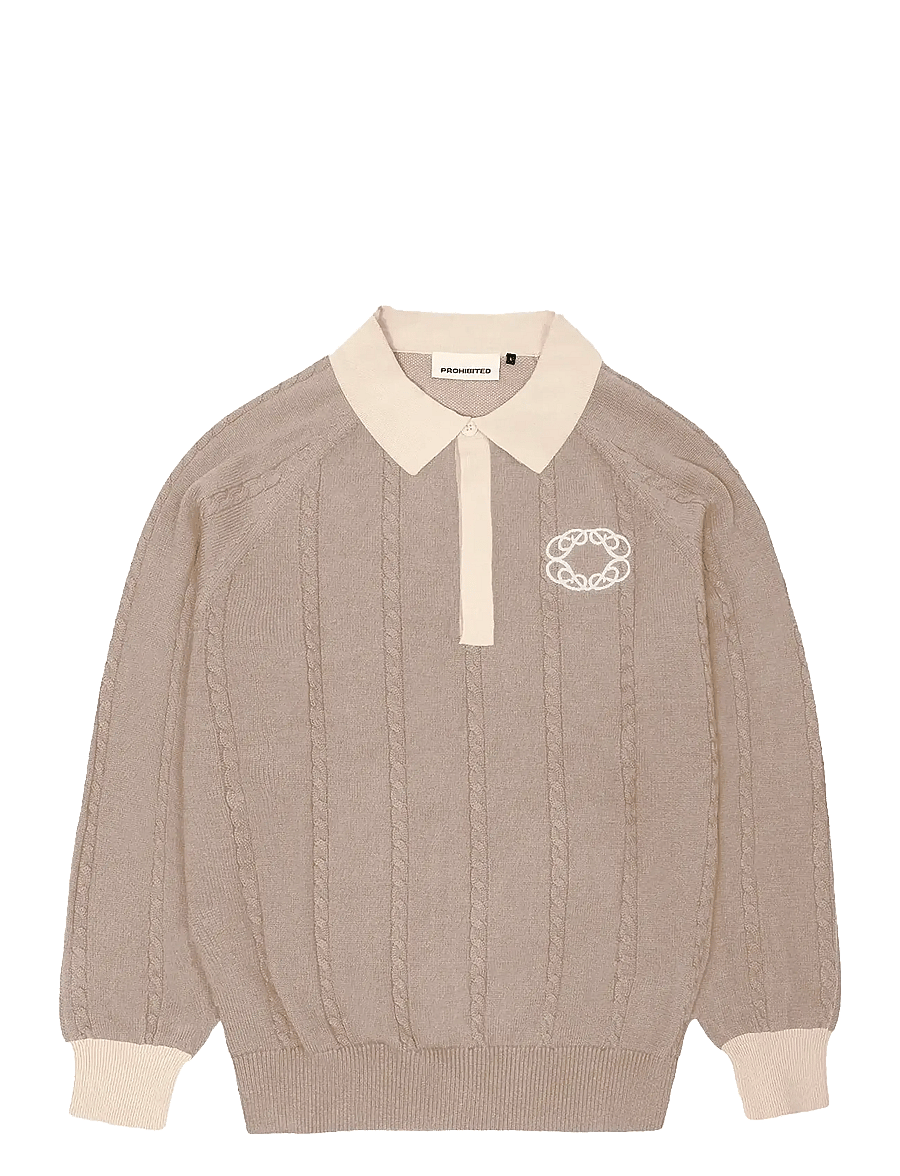Prohibited - Legacy Knitted Jersey - langärmelige gestrickte polohemden - beige - 1