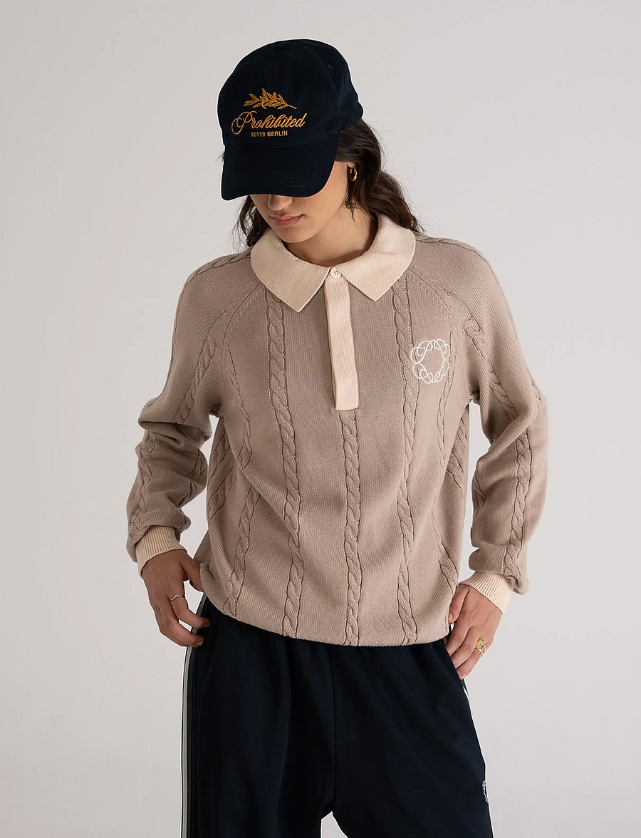 Prohibited - Legacy Knitted Jersey - langärmelige gestrickte polohemden - beige - 3