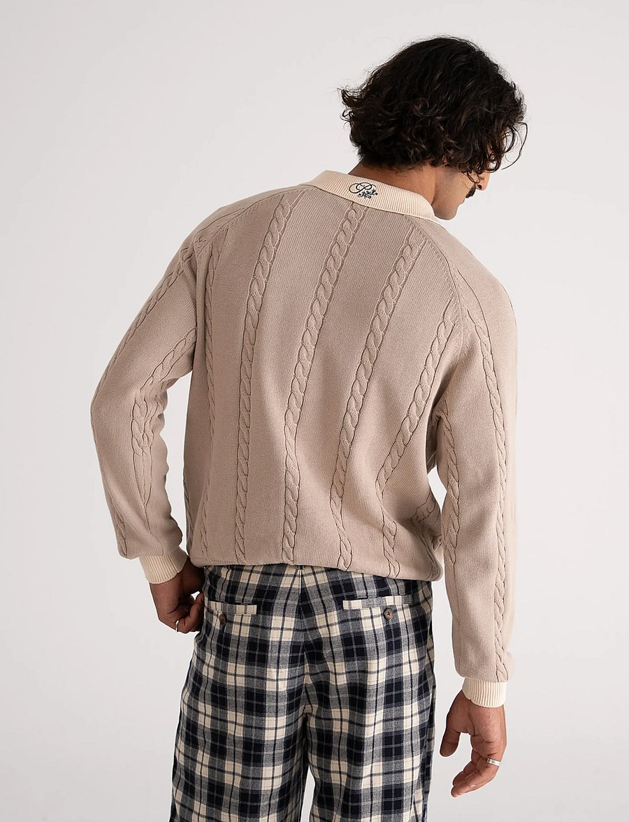 Prohibited - Legacy Knitted Jersey - langärmelige gestrickte polohemden - beige - 4
