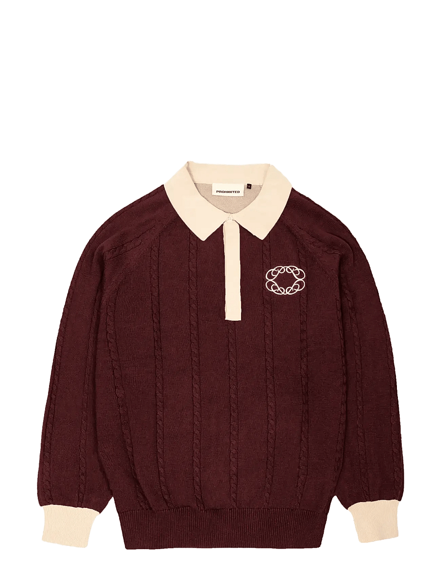 Prohibited - Legacy Knitted Jersey - pikkade varrukatega kootud polod - bordeaux - 1