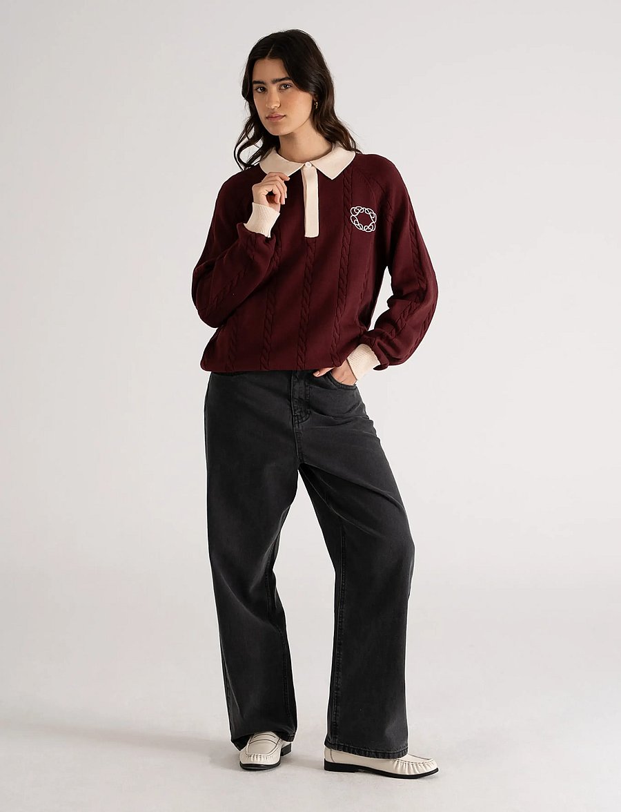 Prohibited - Legacy Knitted Jersey - pikkade varrukatega kootud polod - bordeaux - 3