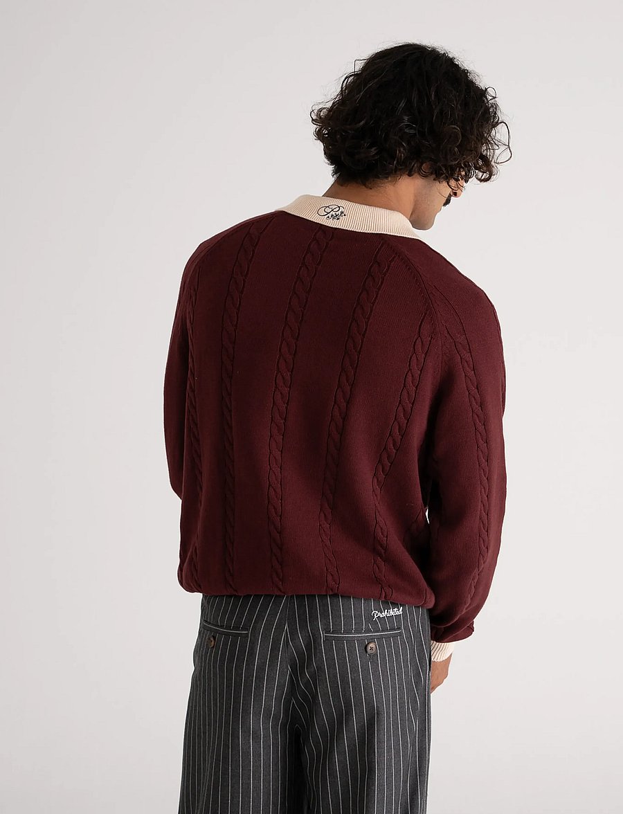 Prohibited - Legacy Knitted Jersey - pikkade varrukatega kootud polod - bordeaux - 4