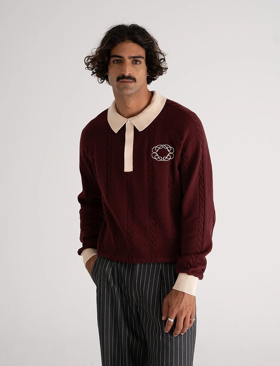 Prohibited - Legacy Knitted Jersey - pikkade varrukatega kootud polod - bordeaux - 5