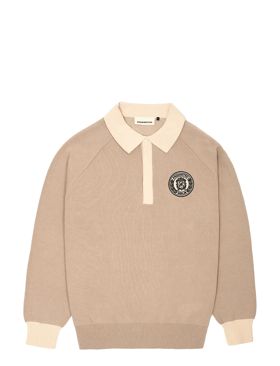 Prohibited - Cup Knitted Jersey - langärmelige gestrickte polohemden - beige - 1
