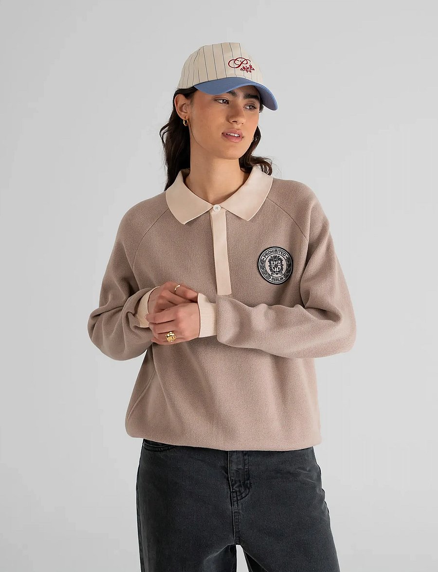 Prohibited - Cup Knitted Jersey - langärmelige gestrickte polohemden - beige - 0