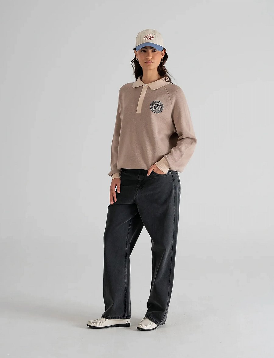 Prohibited - Cup Knitted Jersey - langärmelige gestrickte polohemden - beige - 3
