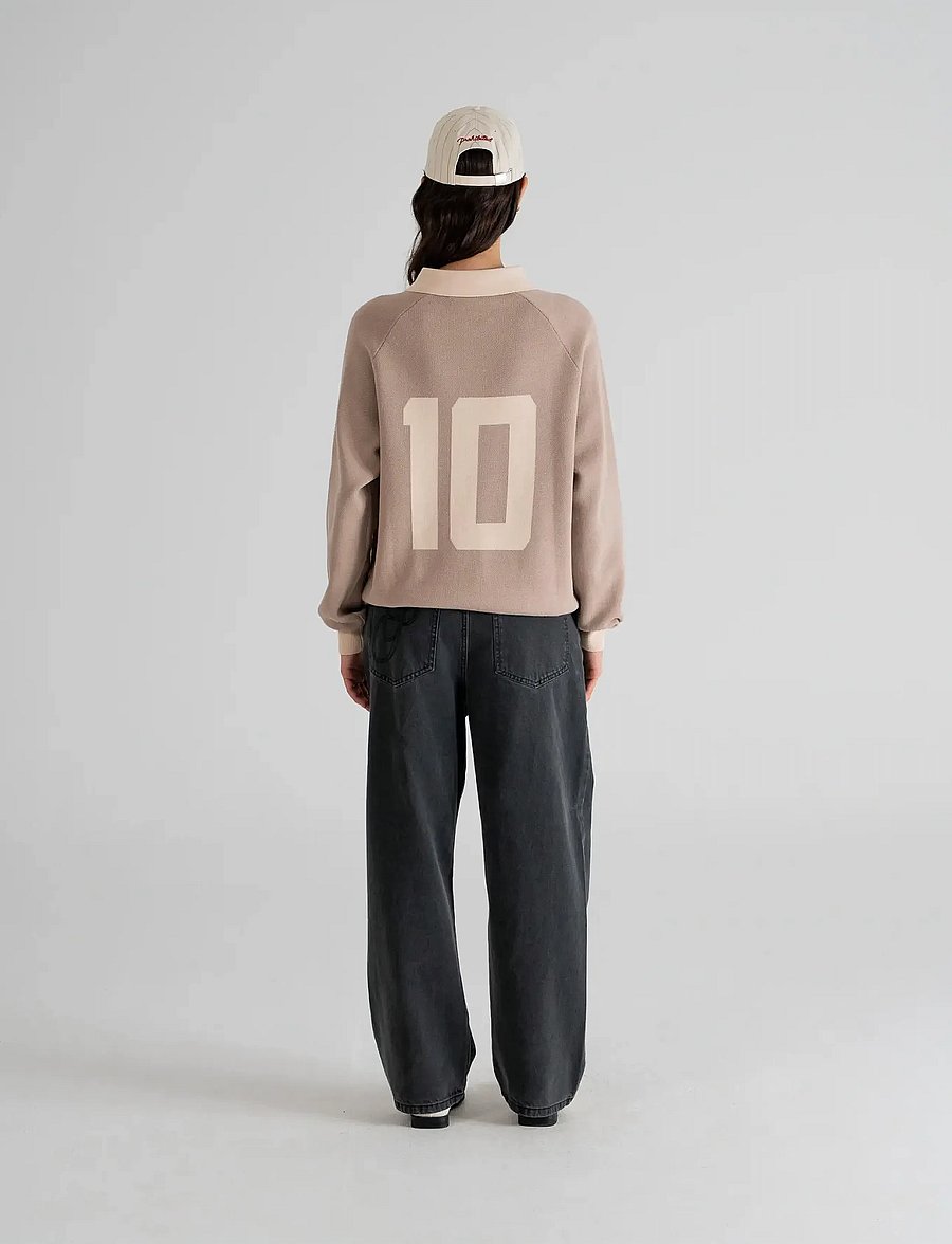Prohibited - Cup Knitted Jersey - langärmelige gestrickte polohemden - beige - 4