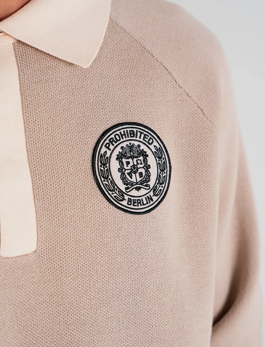 Prohibited - Cup Knitted Jersey - langärmelige strick-polohemden - beige - 5