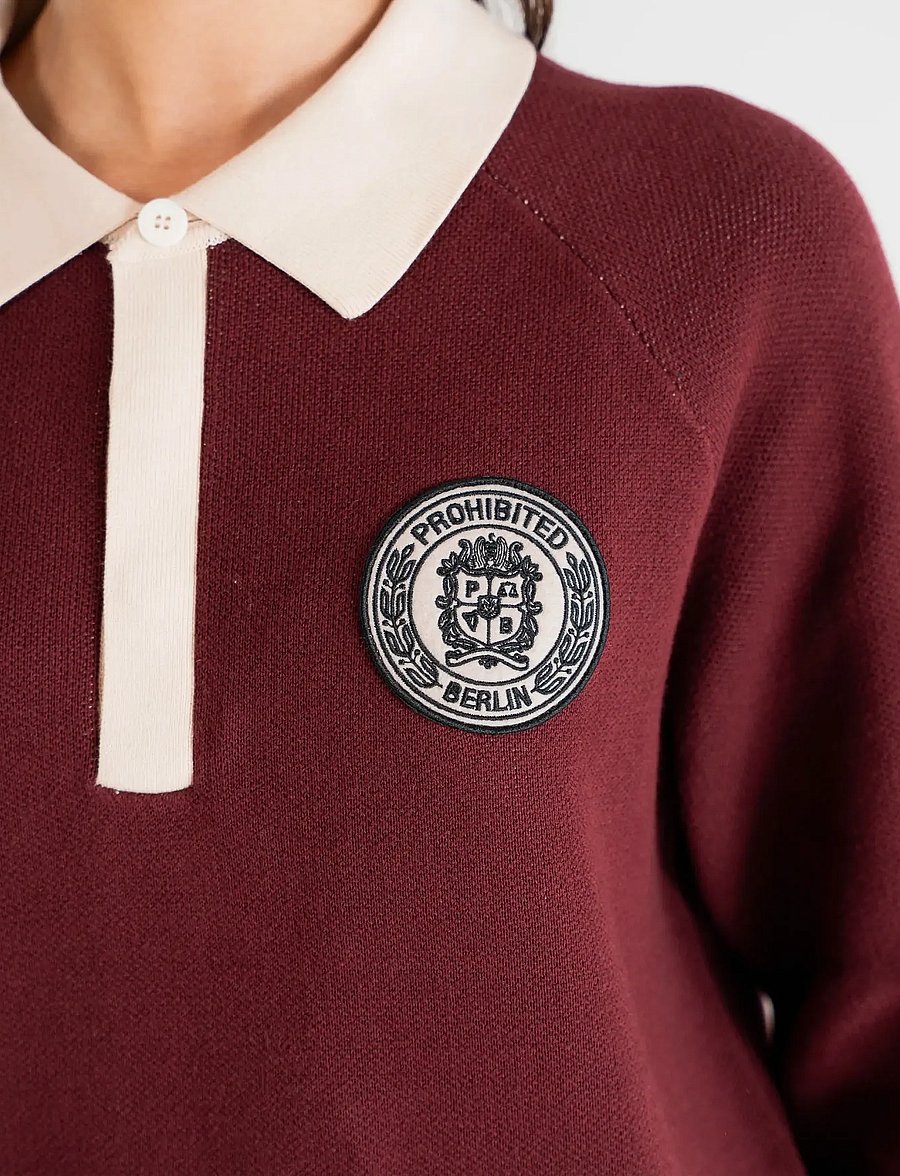 Prohibited - Cup Knitted Jersey - langärmelige strick-polohemden - bordeaux - 5