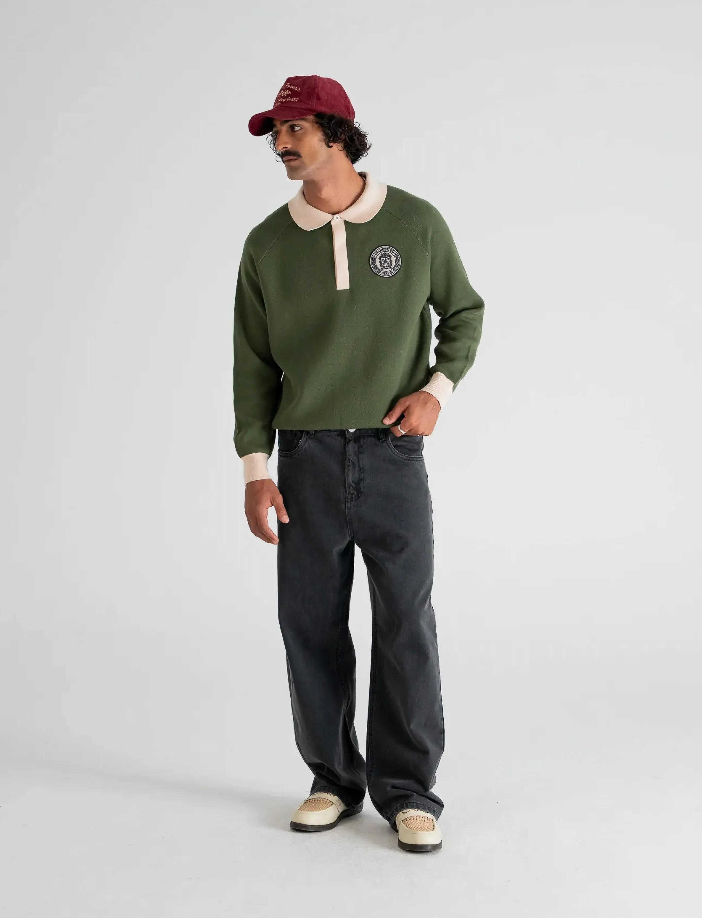 Prohibited - Cup Knitted Jersey - langärmelige strick-polohemden - green - 3