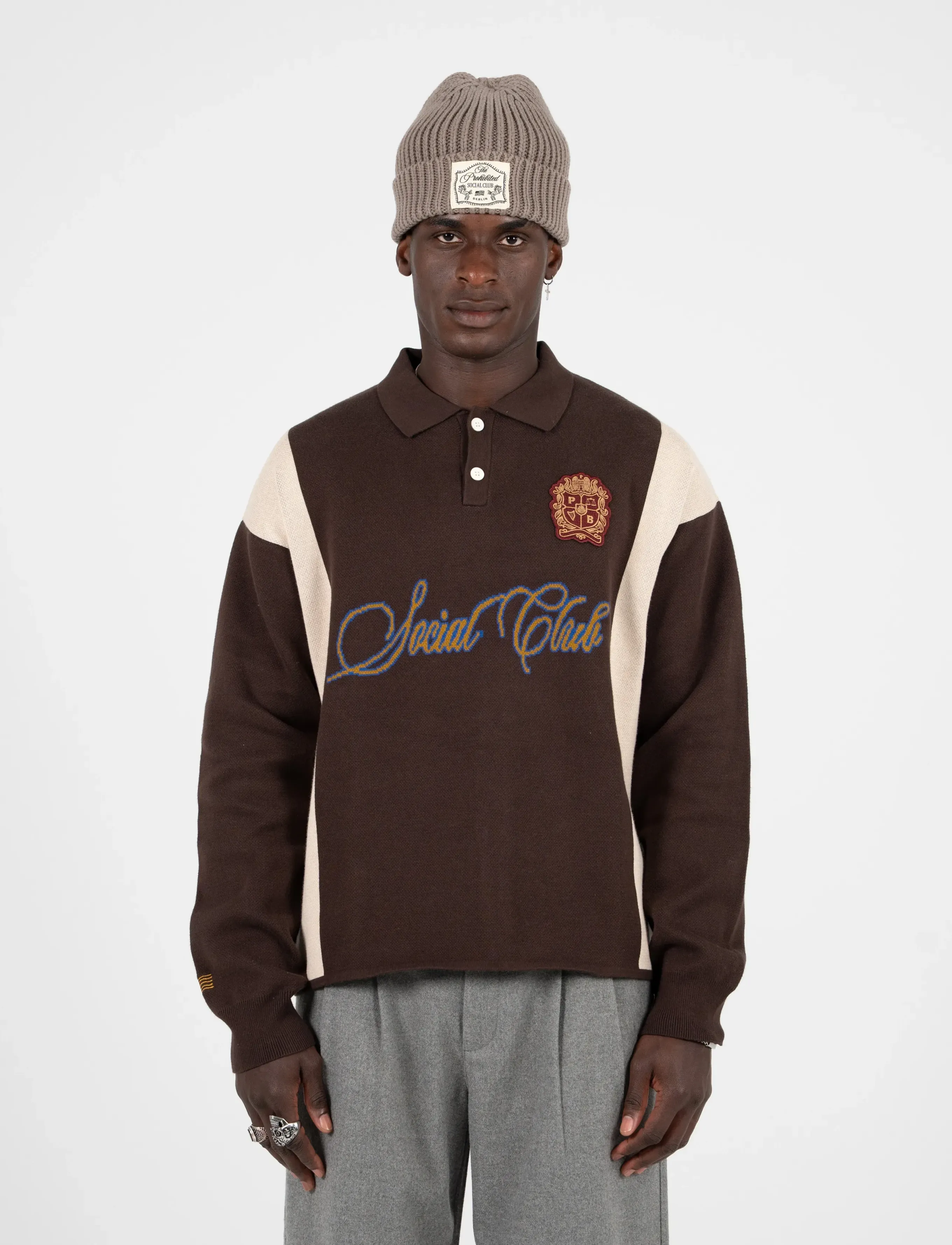 Prohibited - Contrast Clubhouse Knit - pikkade varrukatega polod - brown - 4