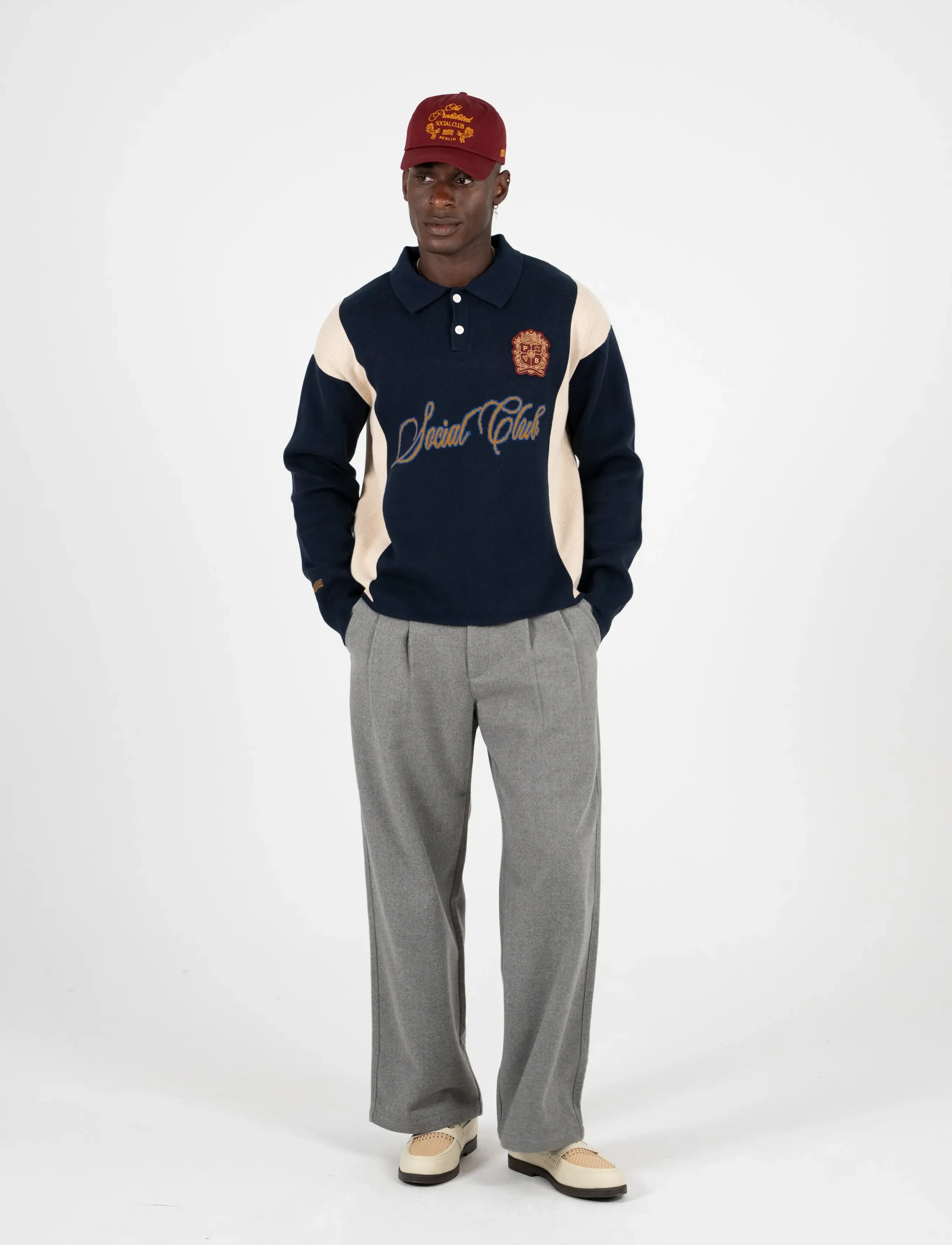 Prohibited Contrast Clubhouse Knit, S, Polos, Marineblau - Long-sleeved, Frauen