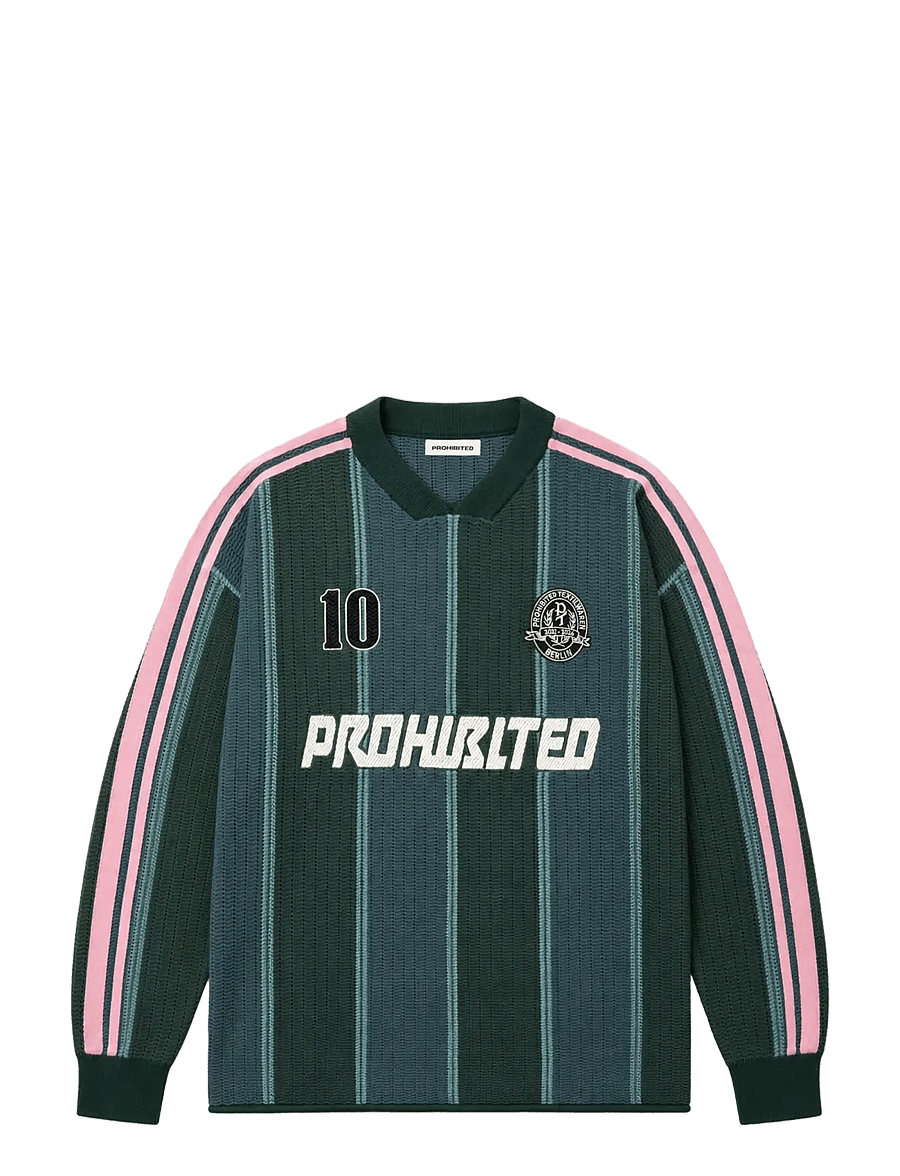 Prohibited - Striped Team Knit Trikot - v-ausschnitt - green - 1