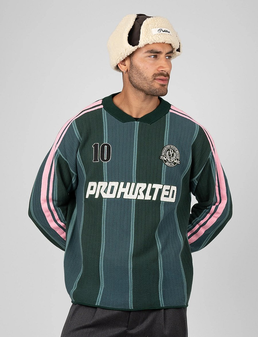Prohibited - Striped Team Knit Trikot - v-ausschnitt - green - 3