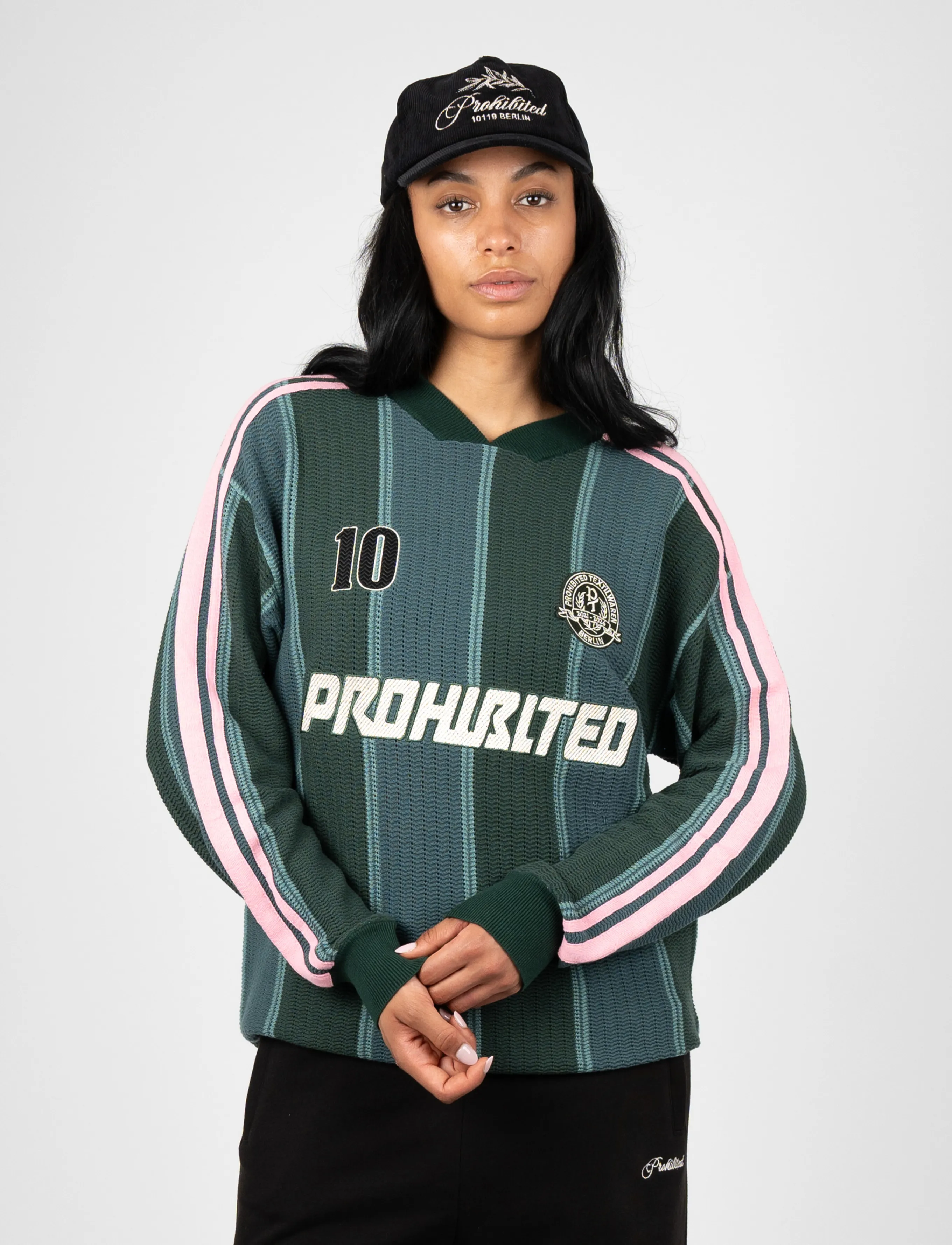 Prohibited Striped Team Knit Trikot - Vatertag - GREEN / green